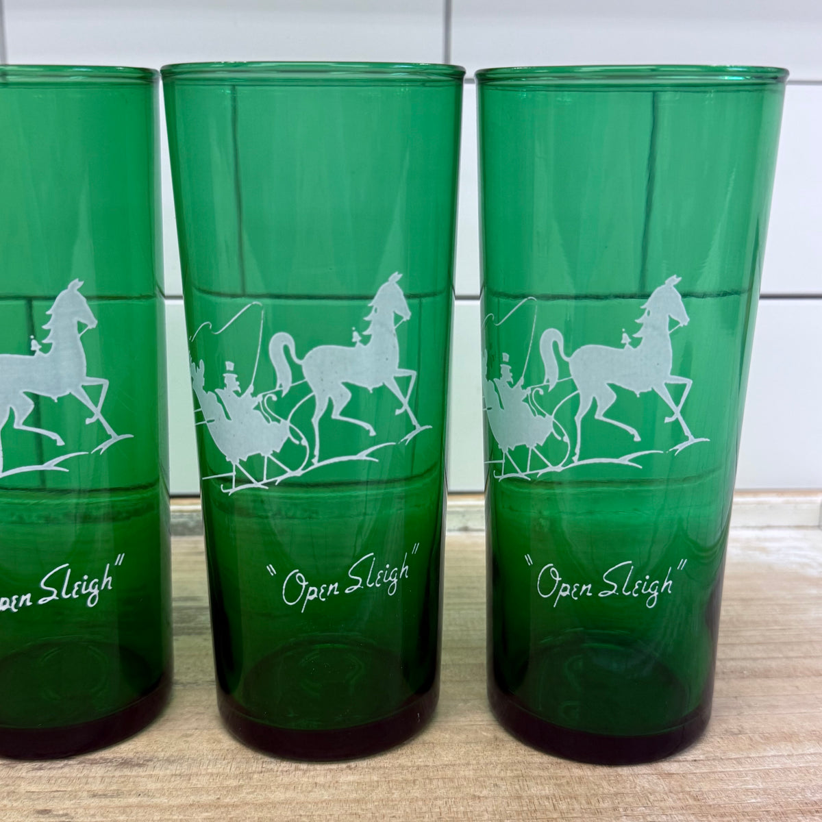 Anchor Hocking Green Open Sleigh Glass Tumblers Set of 4