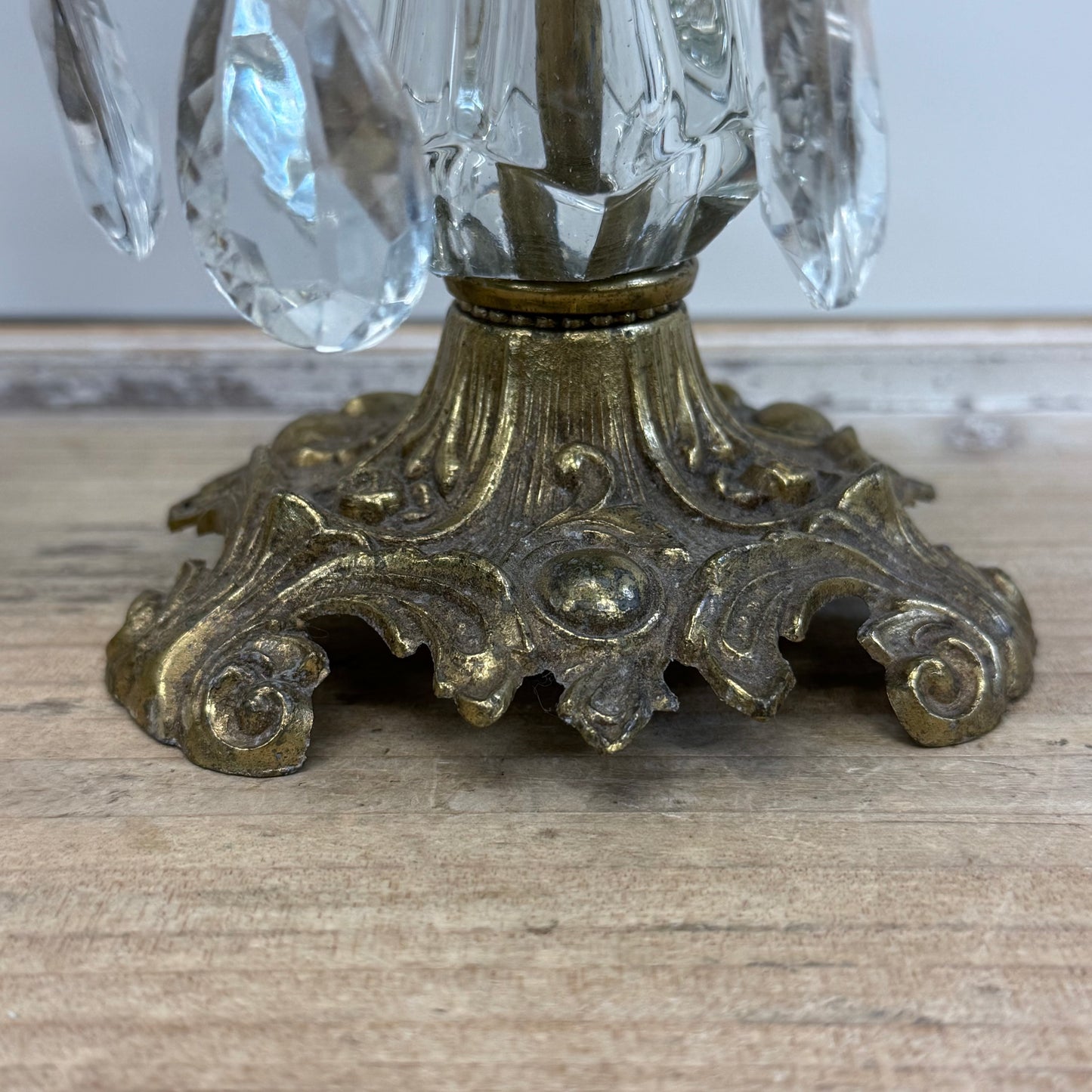 L&L WMC Brass Crystal Prism Candlestick Holders Set of 2 1973