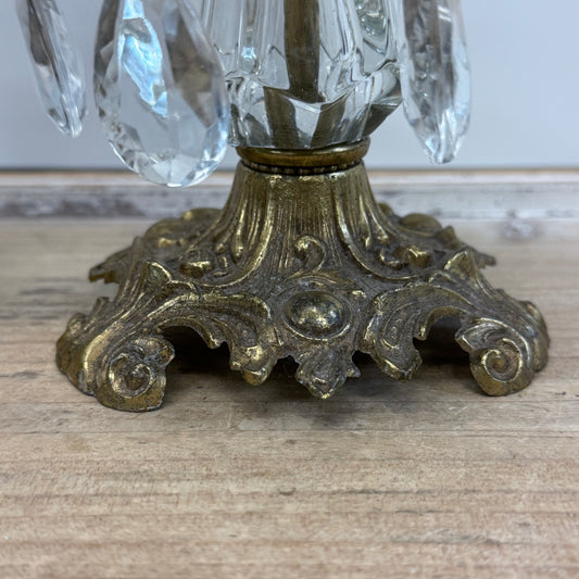 L&L WMC Brass Crystal Prism Candlestick Holders Set of 2 1973