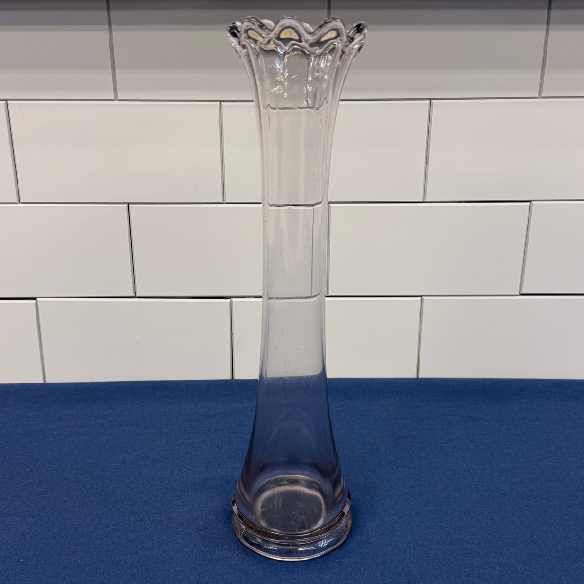 Clear Glass Swung Vase Ruffle Rim Mid Century