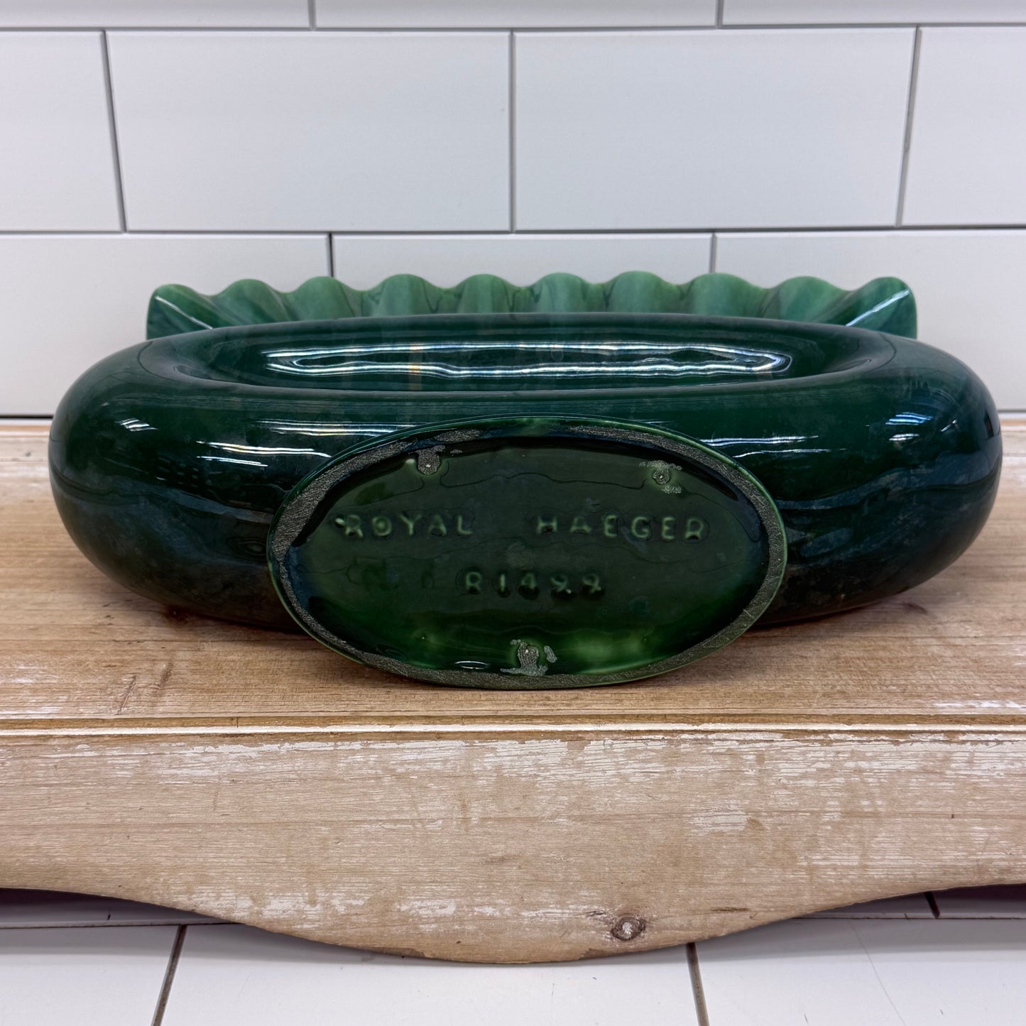 Royal Haeger Green Ruffled Ceramic Vase 1950s