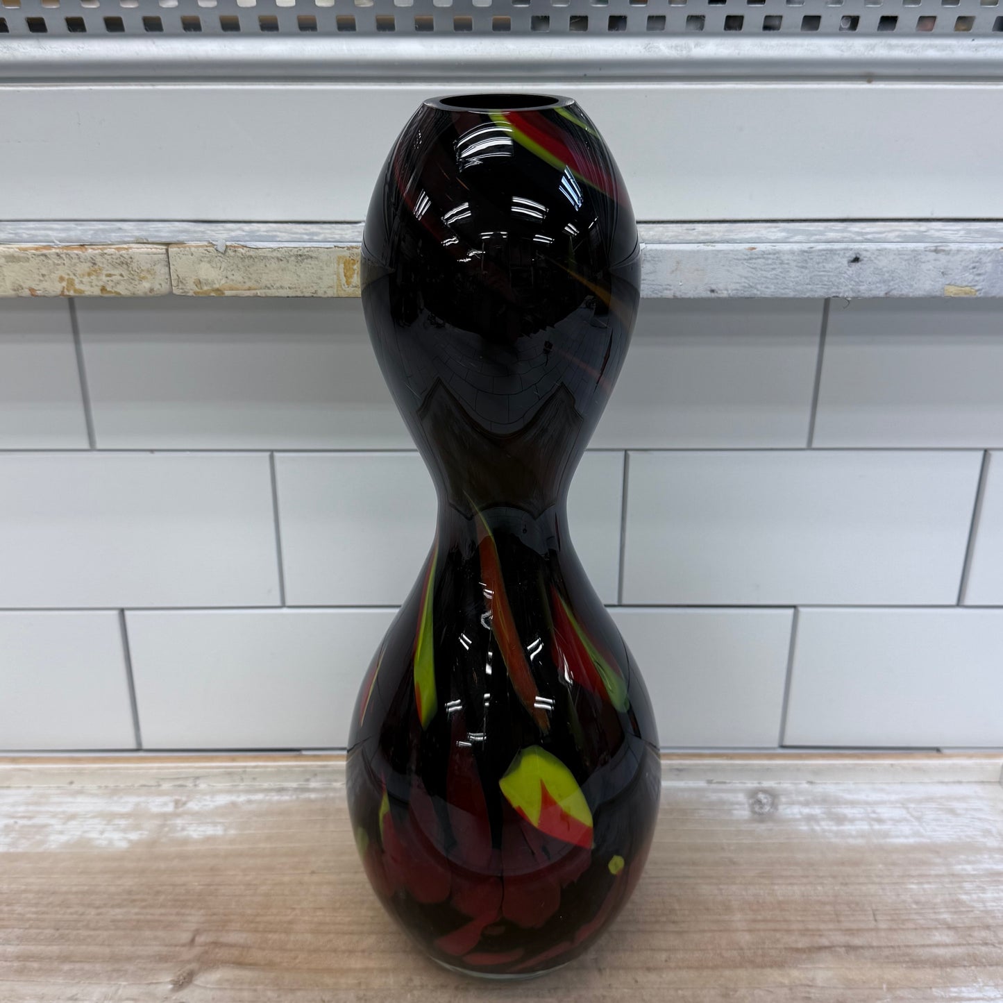 Murano Style Hand Blown Hourglass Art Glass Vase