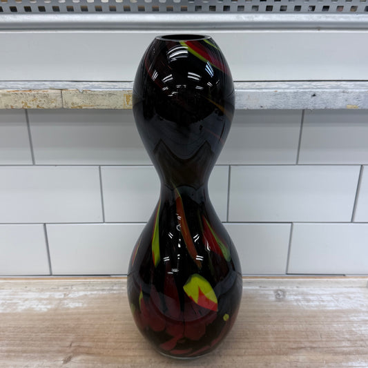 Murano Style Hand Blown Hourglass Art Glass Vase