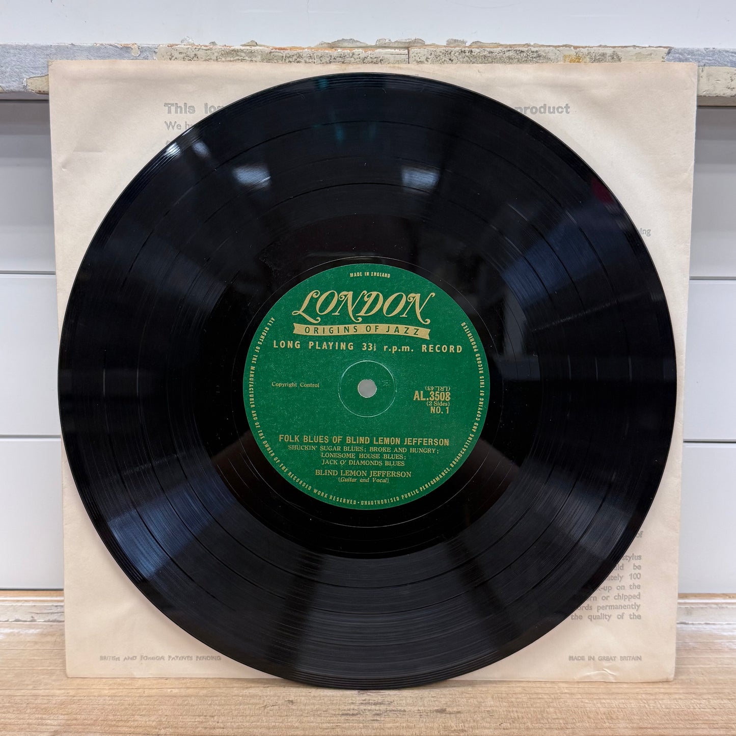 Blind Lemon Jefferson Rare First Press London AL Vinyl Record 1954 #3508