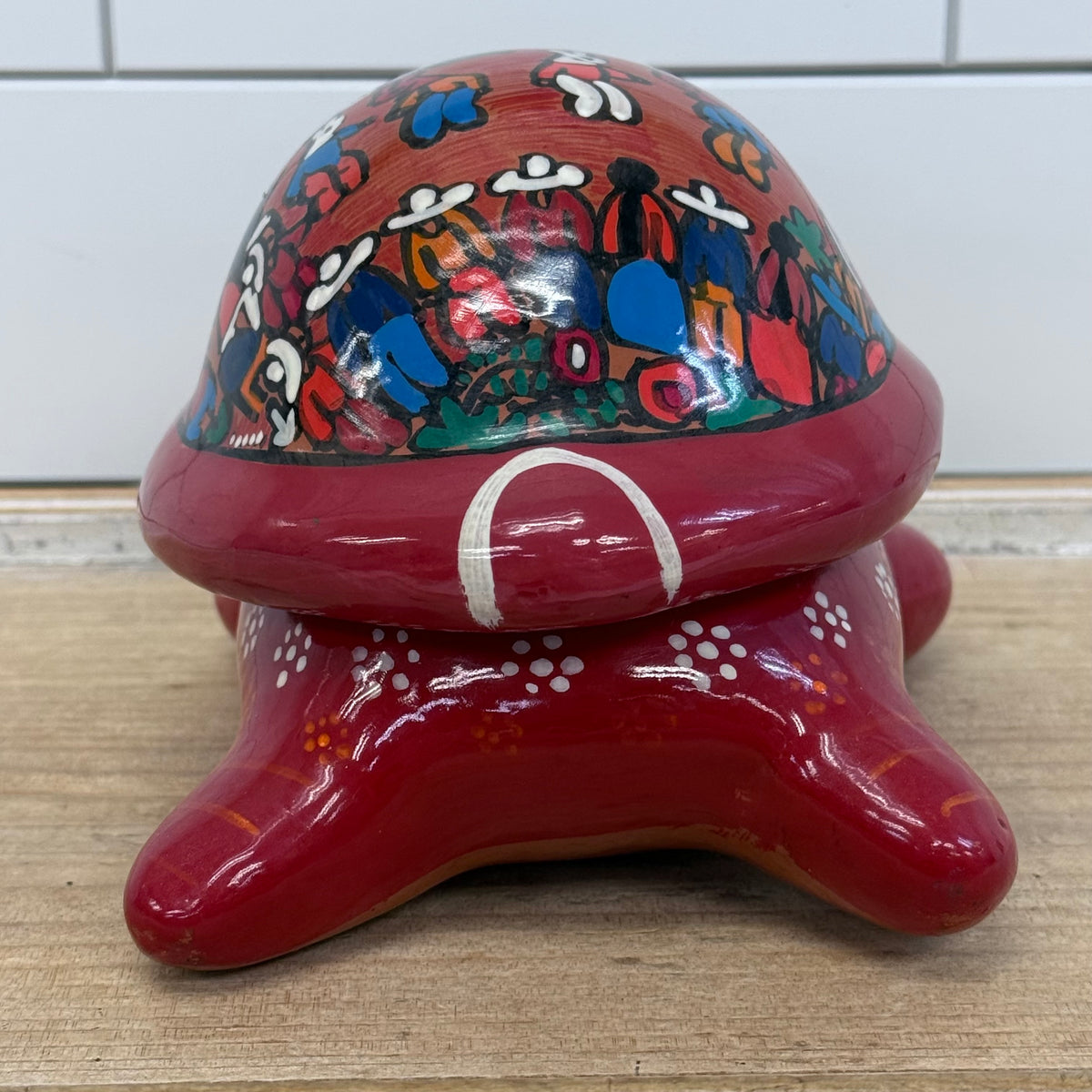 Mexican Folk Art Turtle Ceramic Trinket Box with Lid
