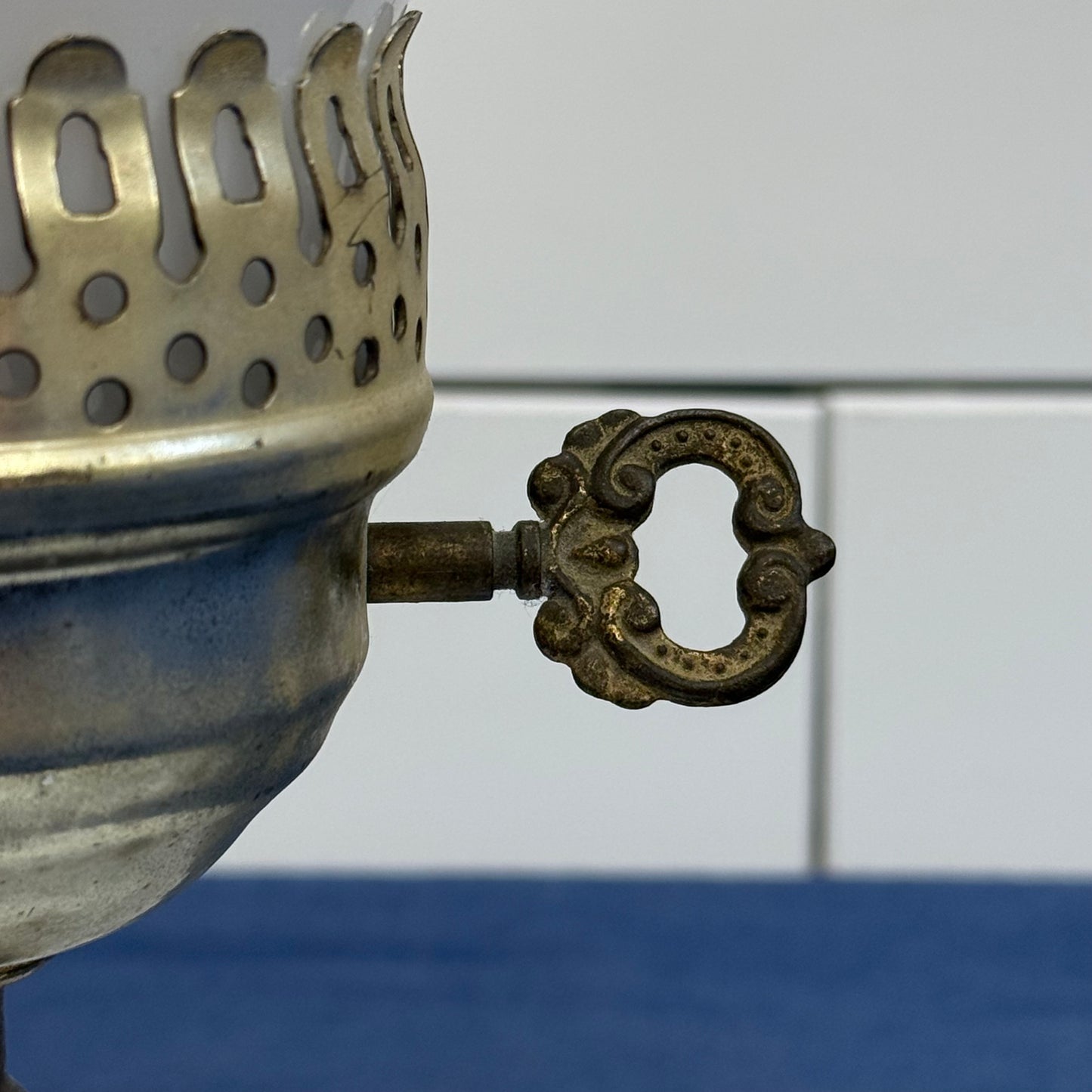 Vintage Milk Glass Floral Table Lamp 1950s