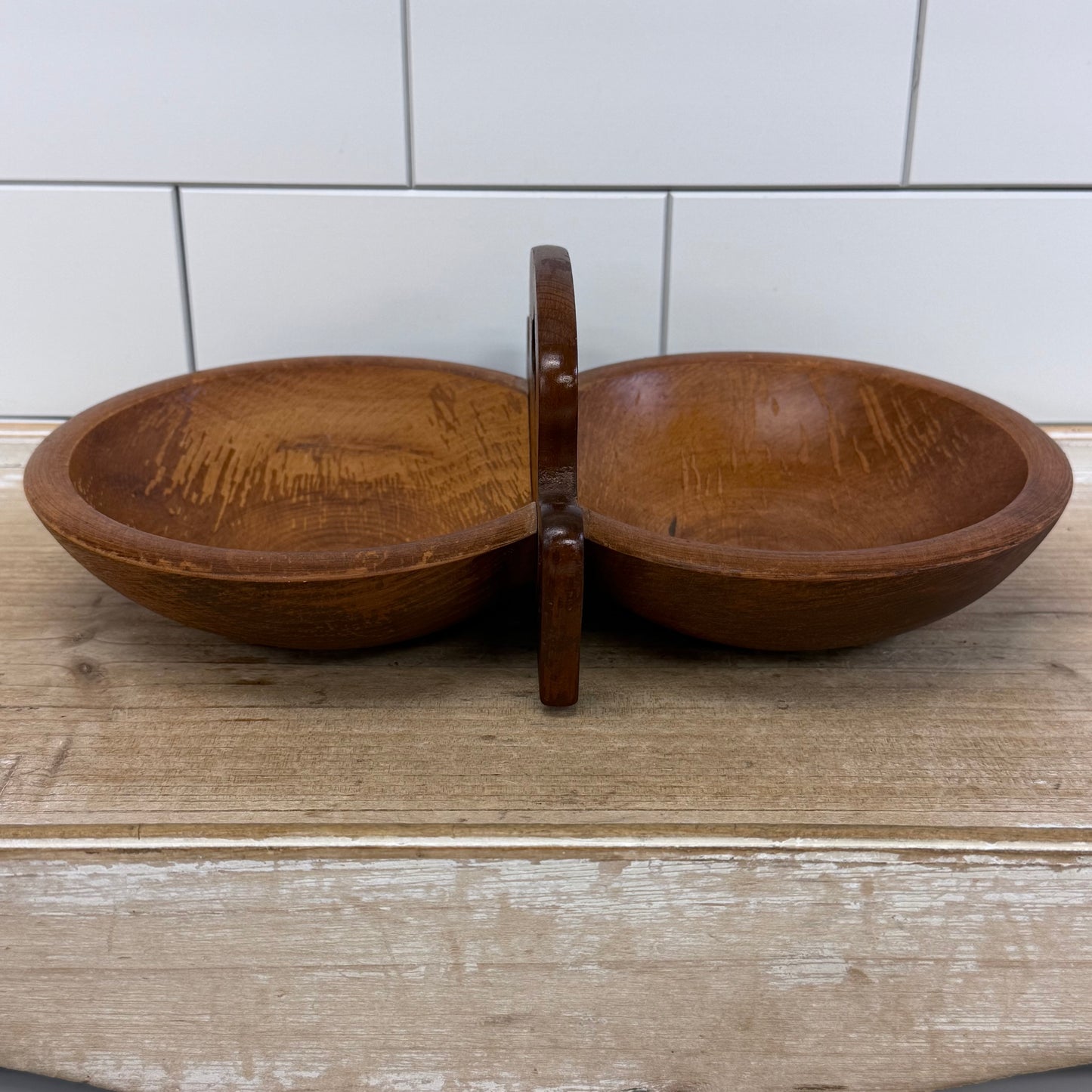 Woodcraftery Handled Double Wooden Serving Bowl Server