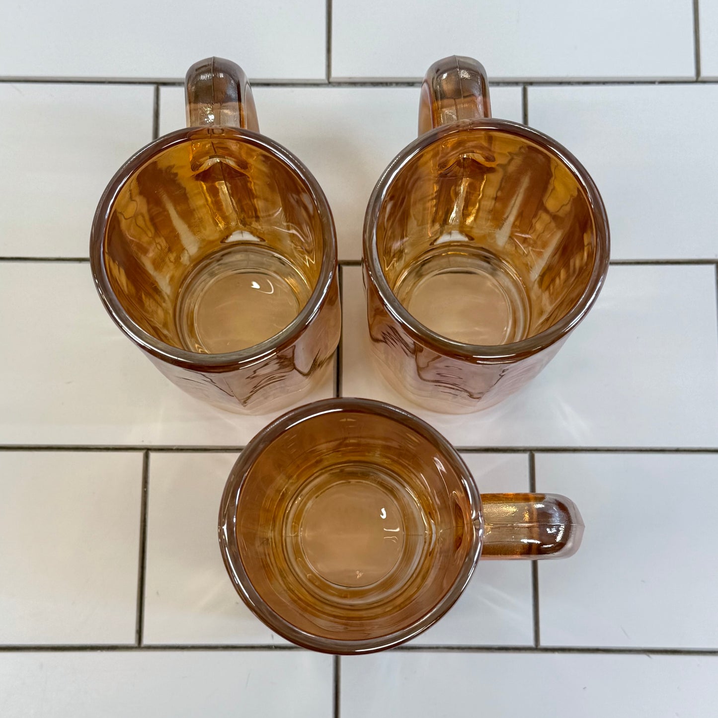 Jeannette Golden Oxen Carnival Glass Beer Mugs Set of 3