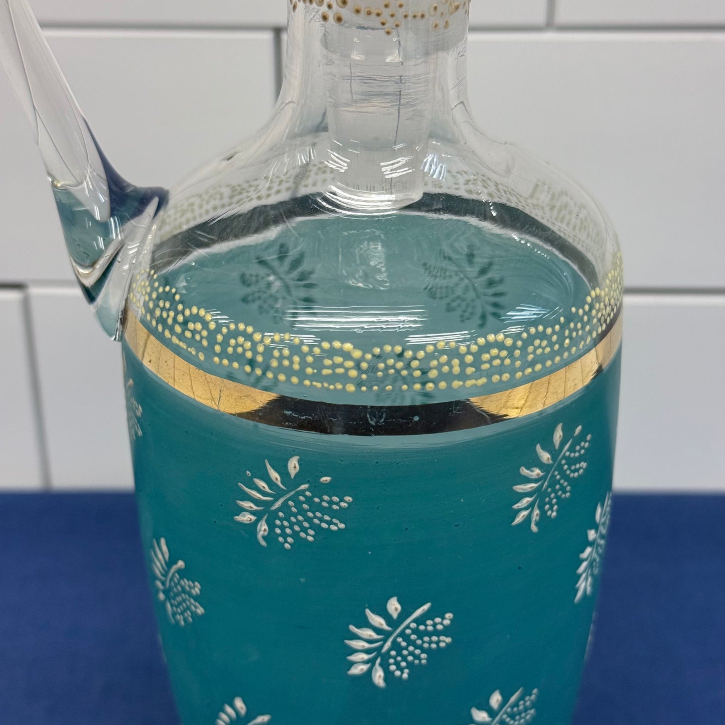 Frosted Glass Decanter & Cordial Set Mid-Century Drinkware