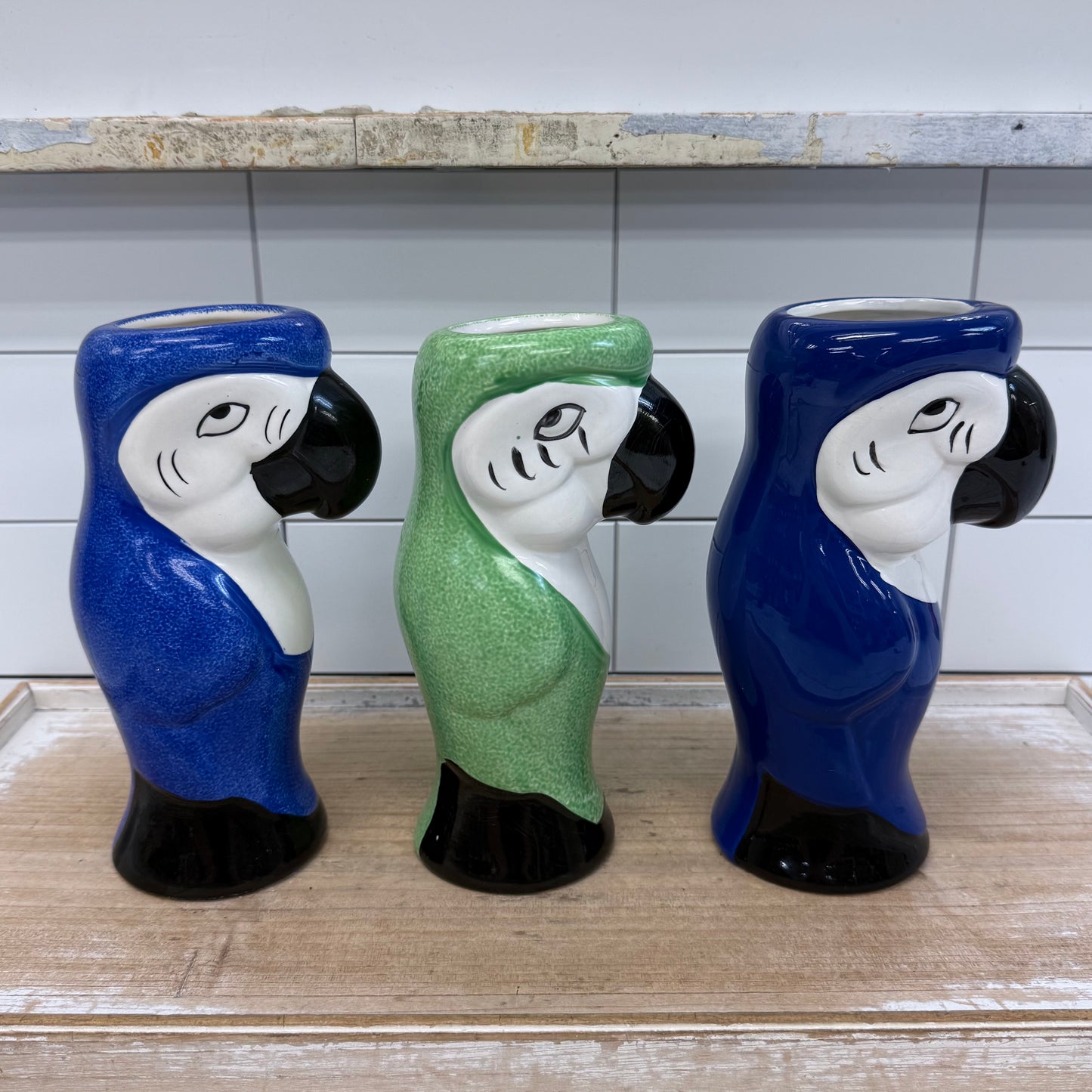 Macaw Parrot Cocktail Mugs Set of 3 Ceramic Tiki Bar Decor