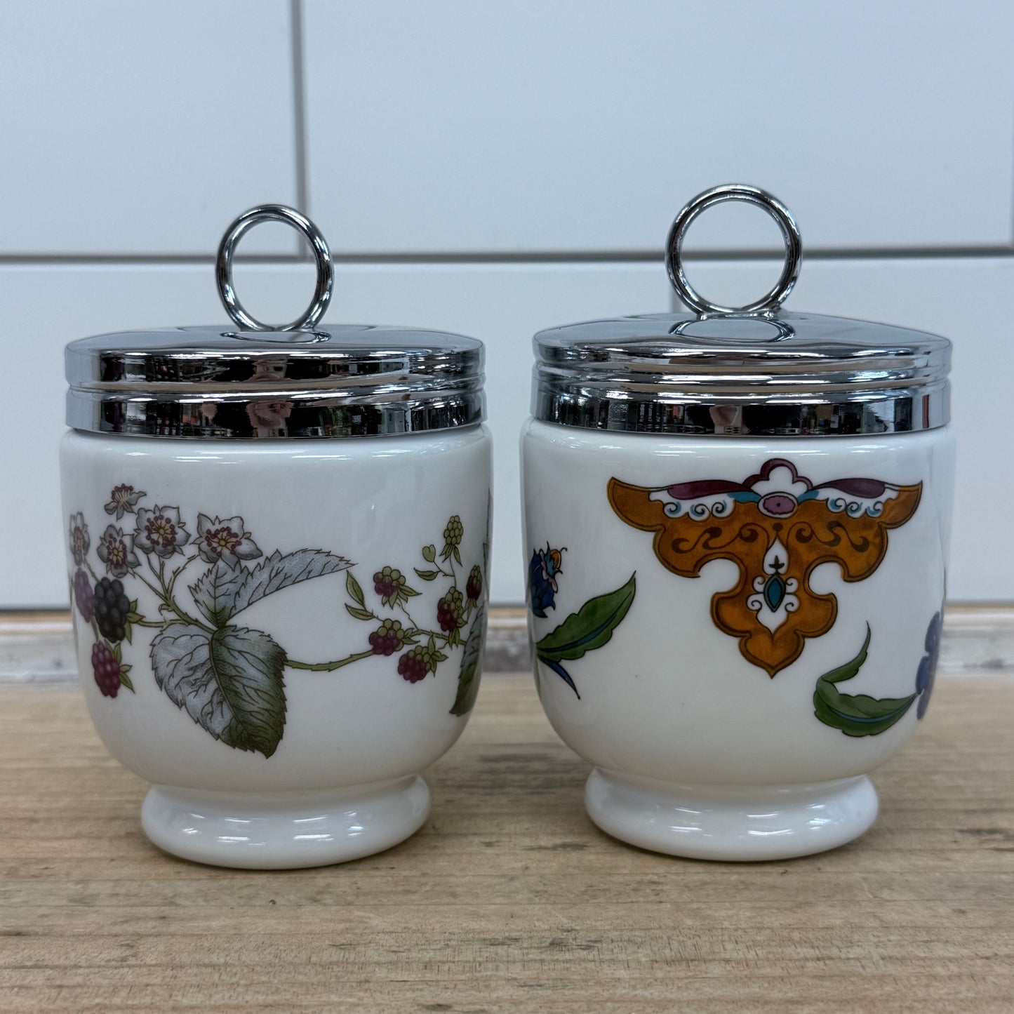 Royal Worcester Porcelain Egg Coddlers Set of 2 England 1970s