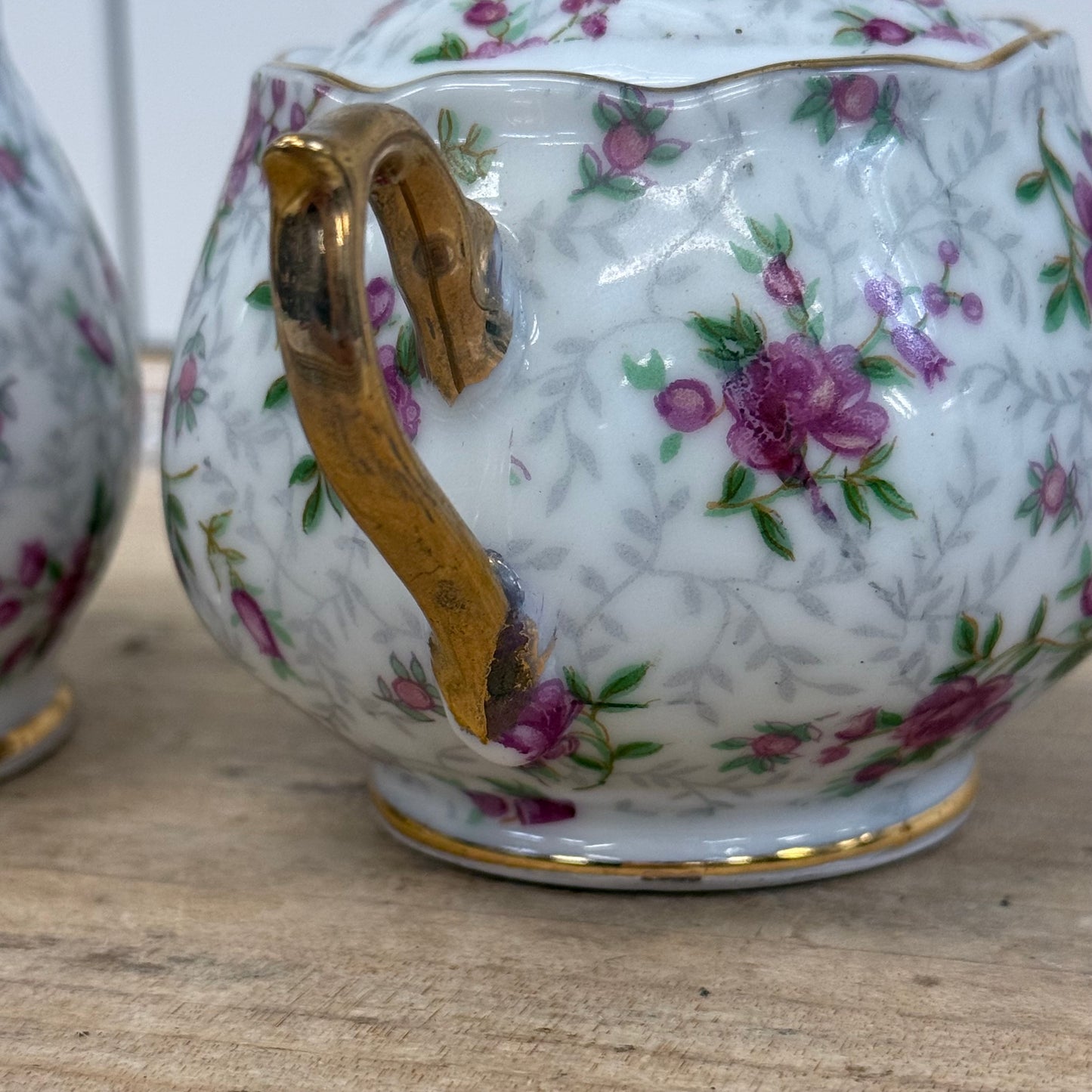 INARCO Rose Chintz Creamer & Sugar Bowl Set 1960s