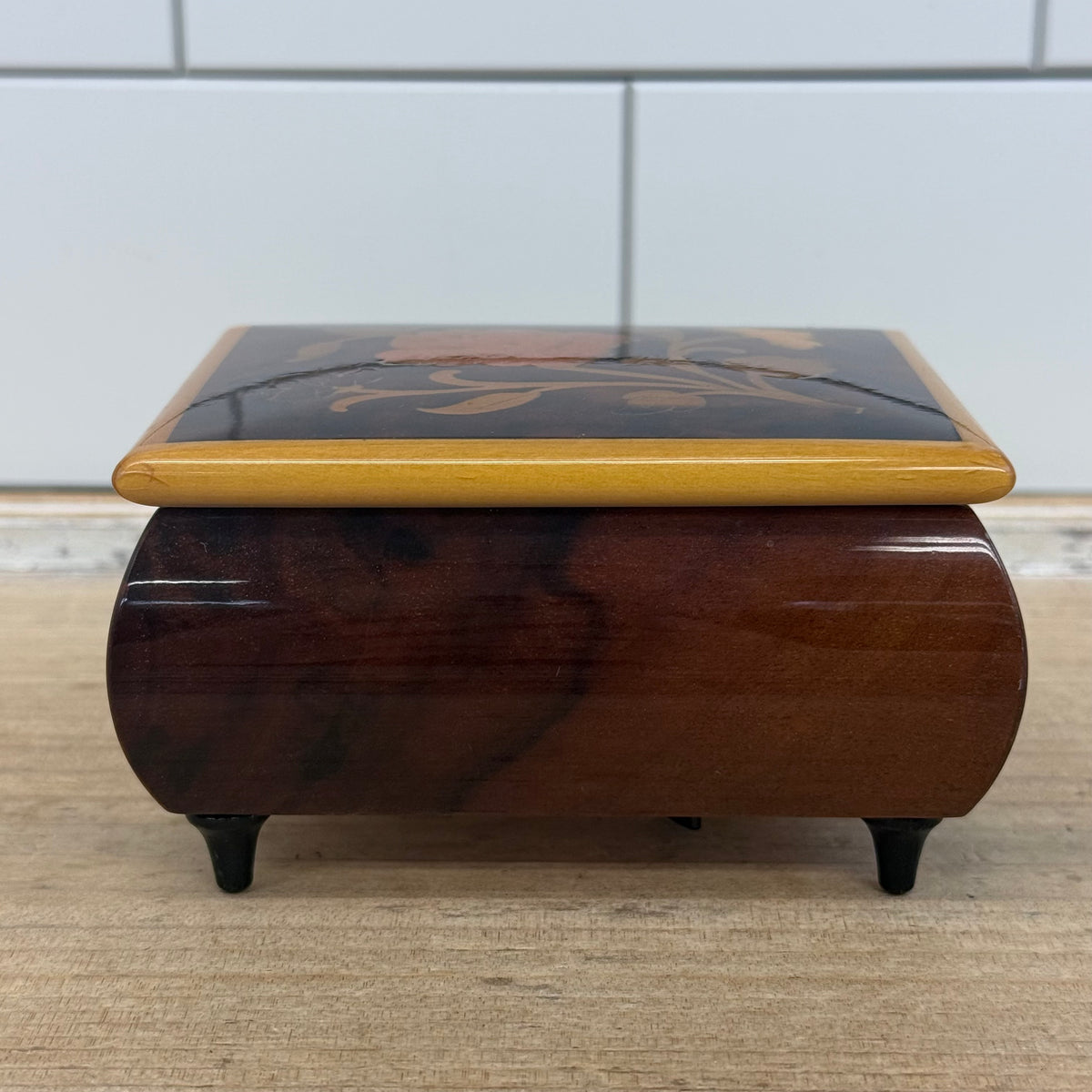 Italian Floral Inlay Music Box Reuge Vintage 1970s
