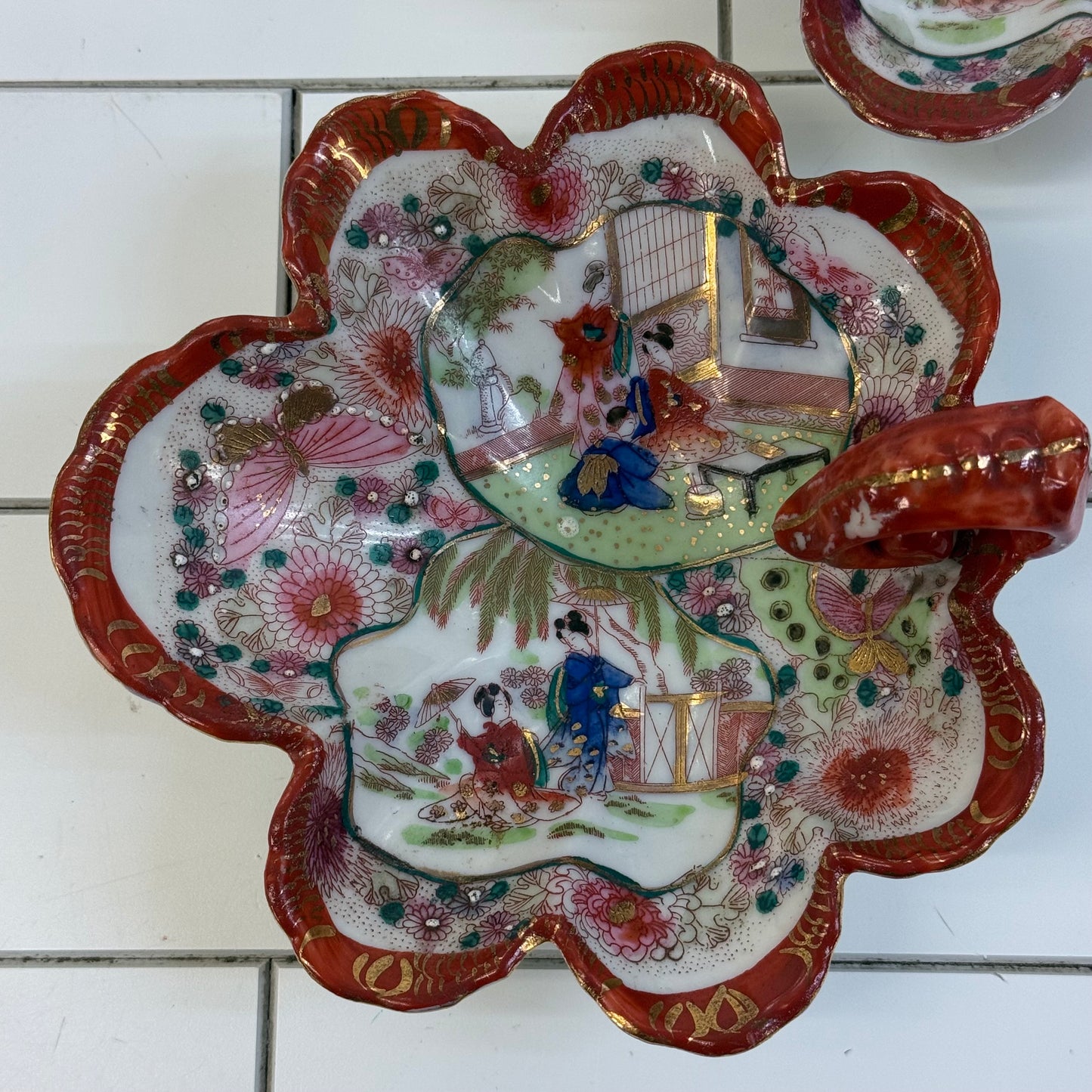 Japanese Geisha Porcelain Nappy Dishes Set of 2 1920s–30s