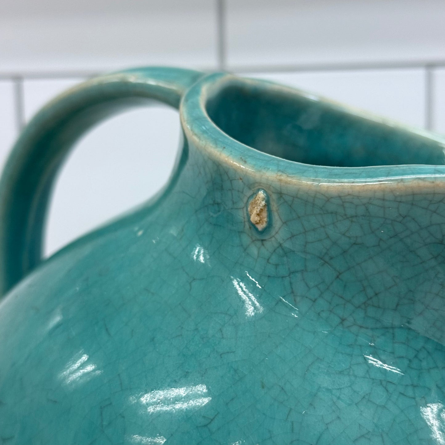 Turquoise Ball Pitcher Mid-Century Ceramic