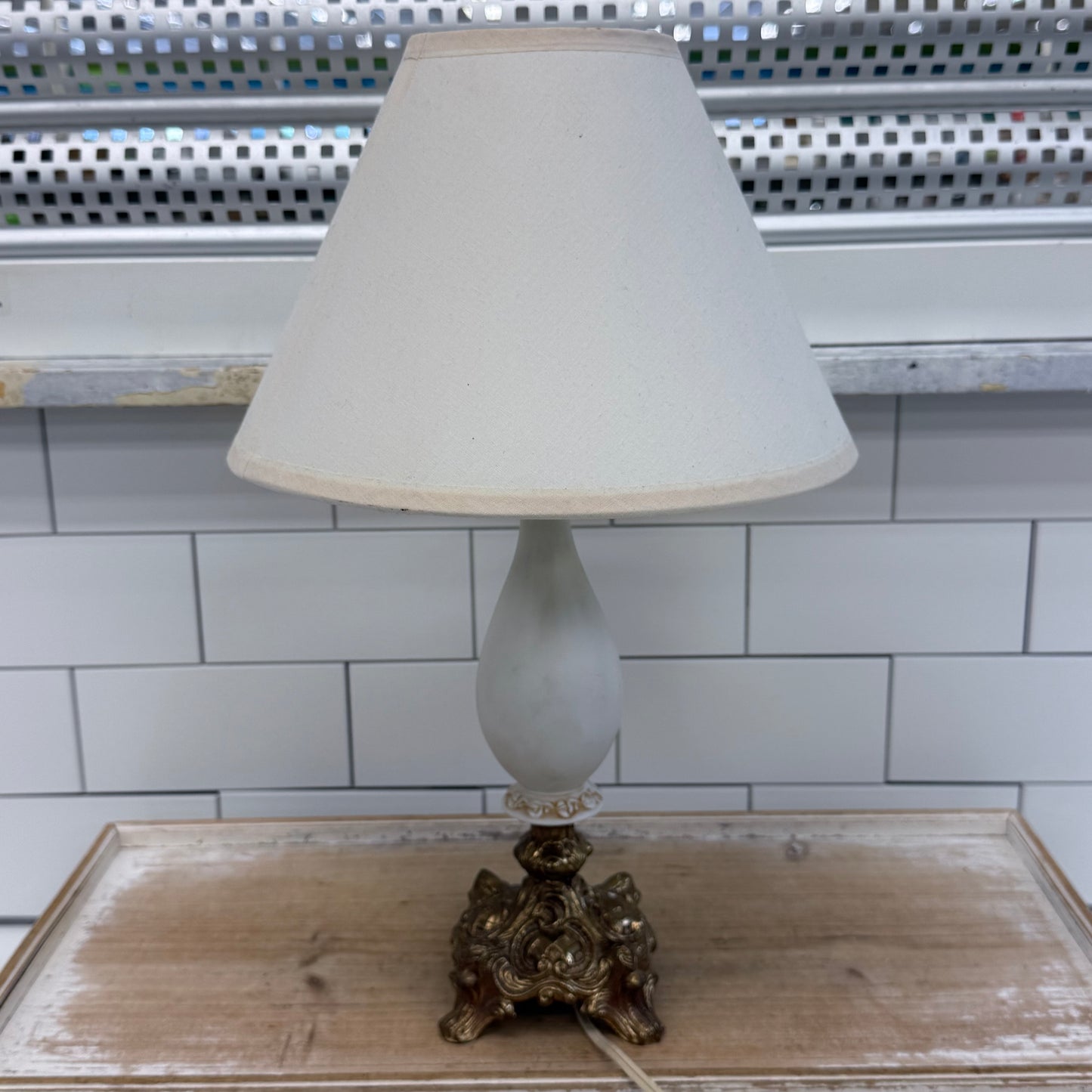 Vintage Cherub Raised Relief Bisque Porcelain Table Lamp