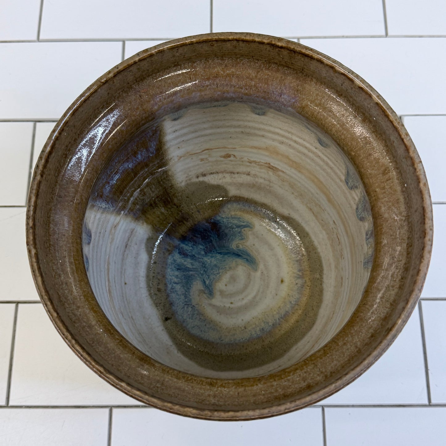 Studio Art Pottery Blue Drip Glaze Stoneware Planter Pot