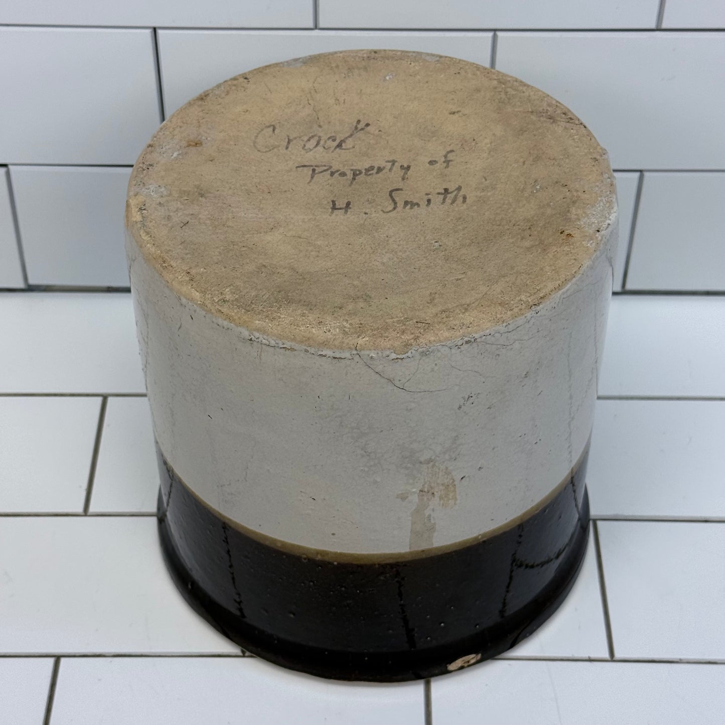 Vintage Two-Tone Glazed Stoneware Crock 1940s-1950s