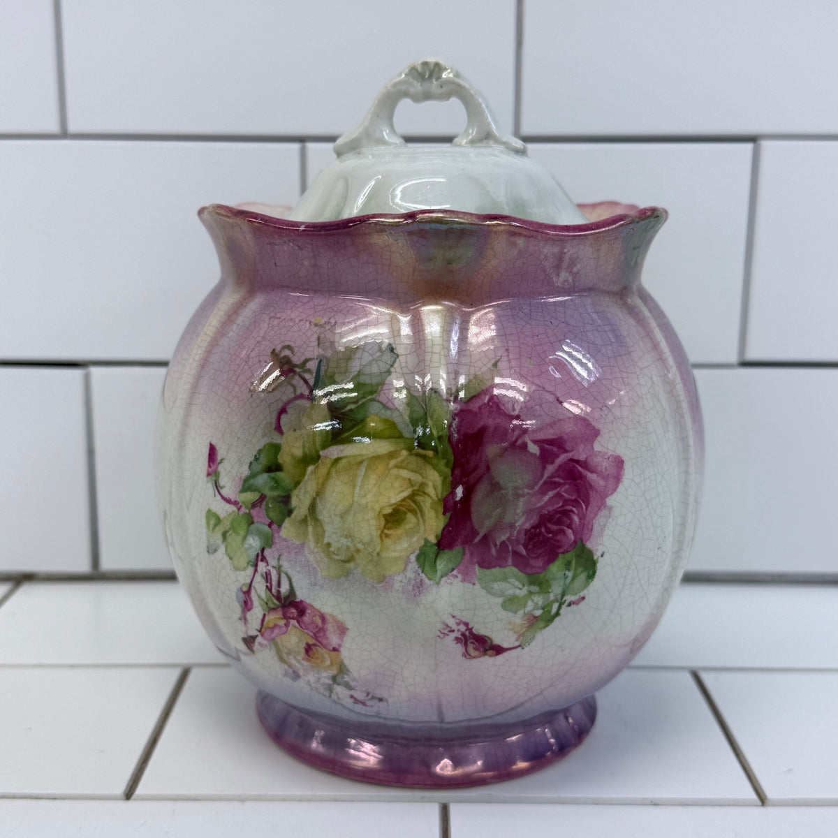 Bonn Franz Anton Mehlem Floral Biscuit Jar c.1890s