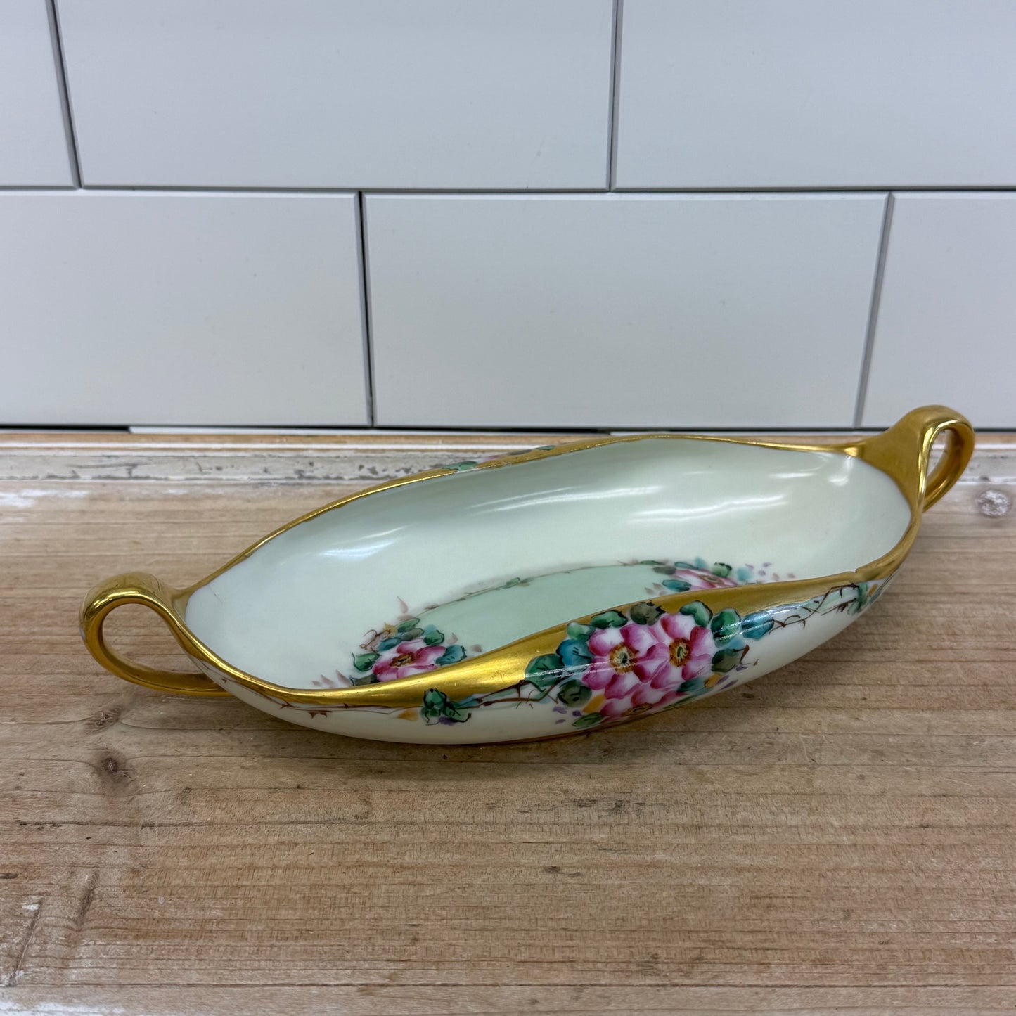 E.H. Heinrich Bavarian Floral Porcelain Relish Dish 1920s
