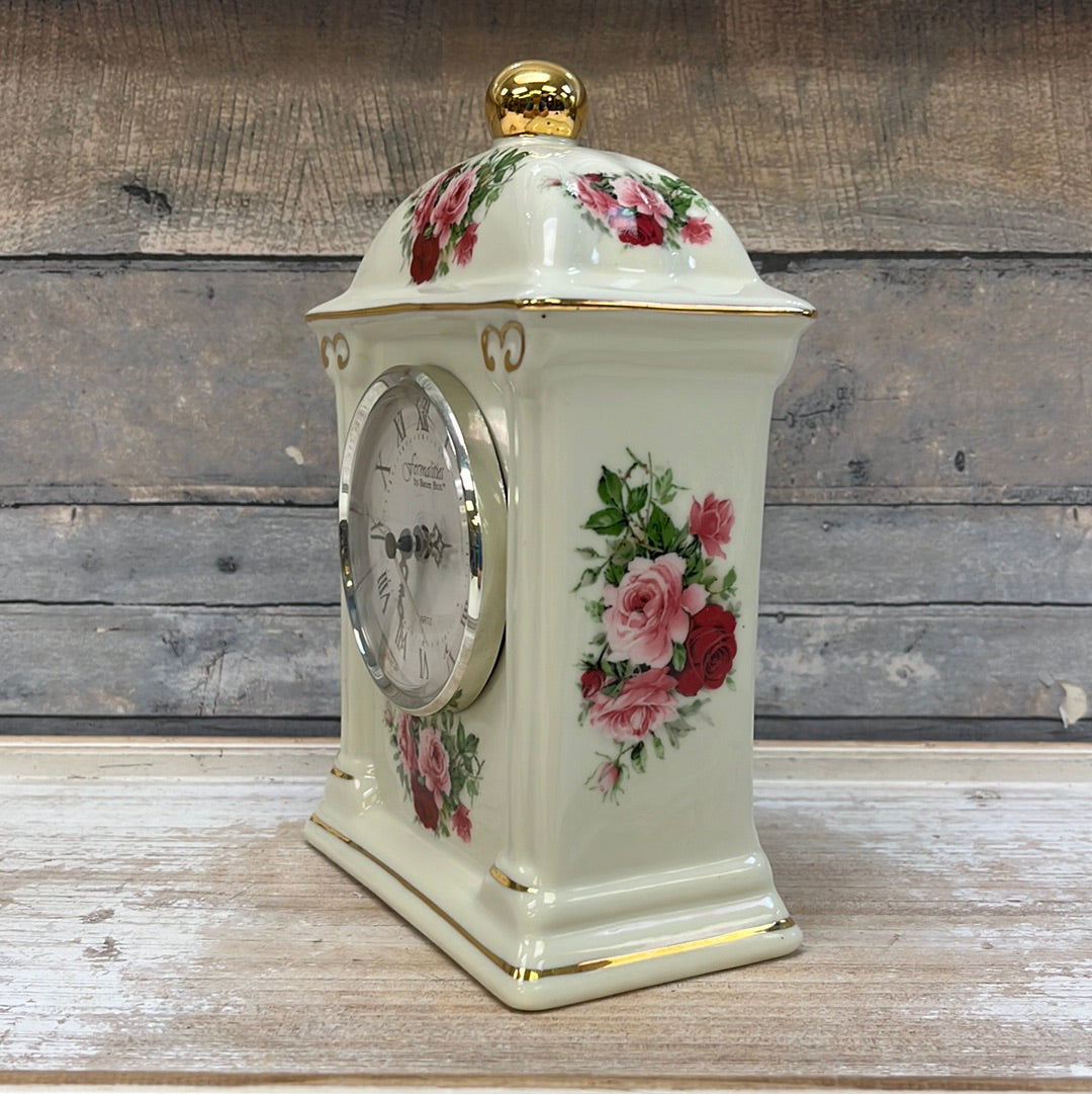 Formalities by Baum Bros. Victorian Rose Porcelain Clock