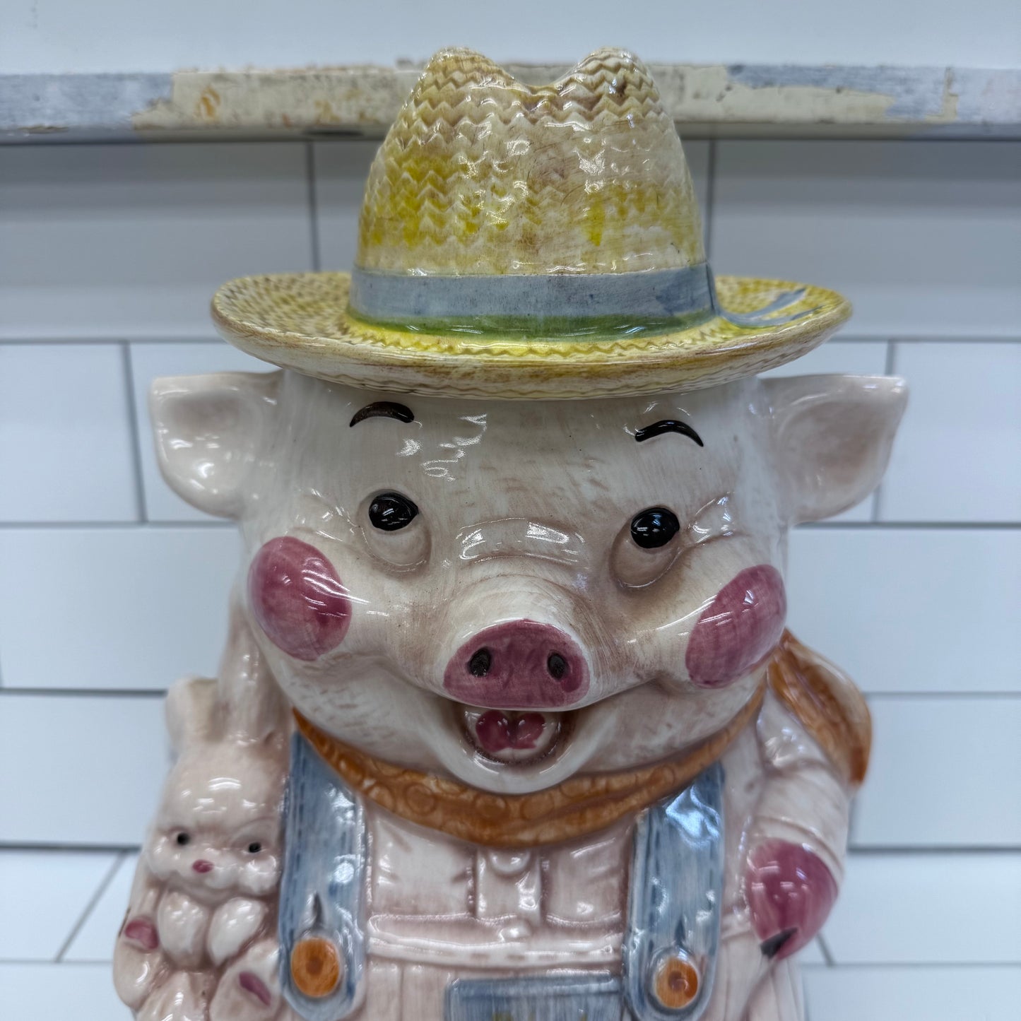Treasure Craft Farmer Pig Cookie Jar, Ceramic 1960s