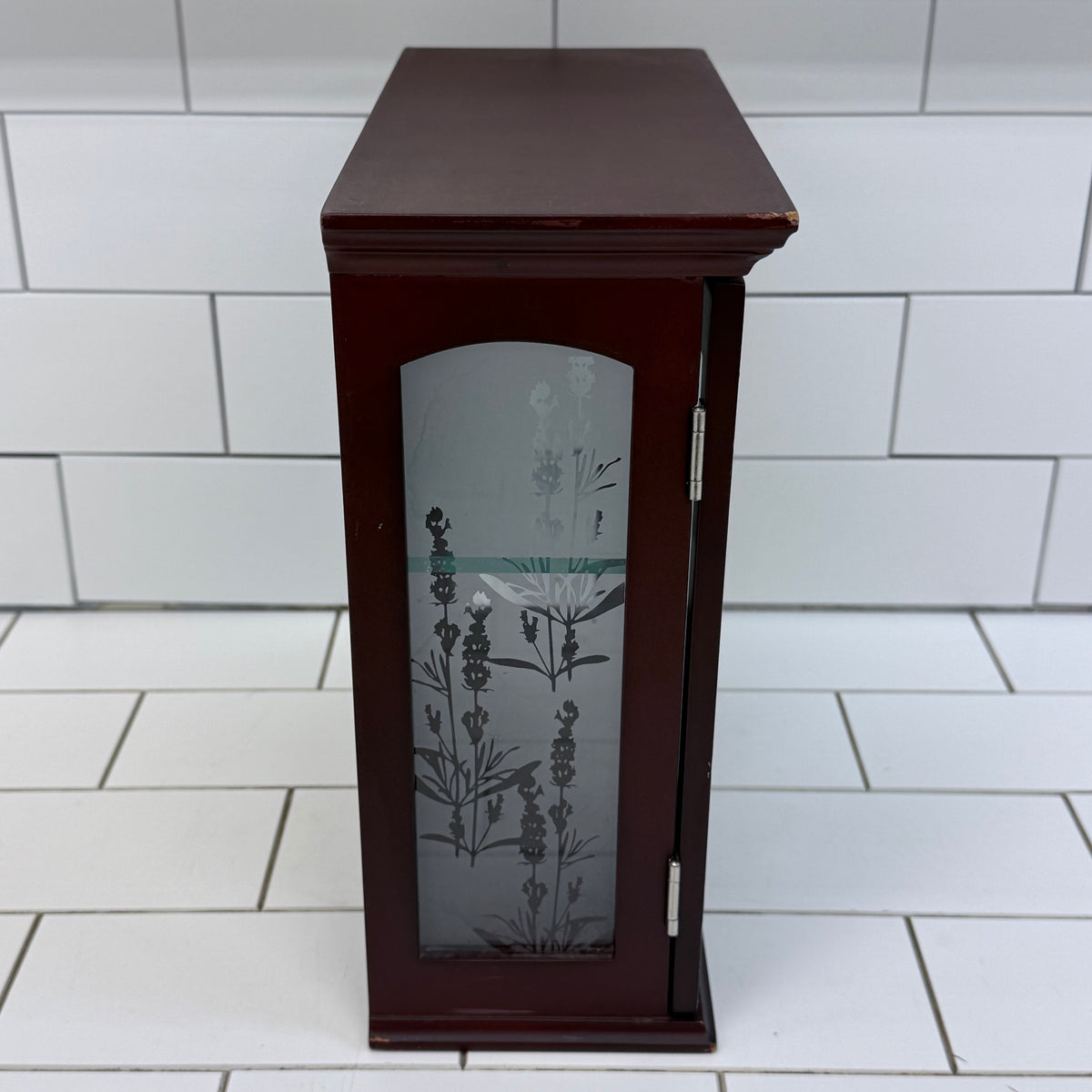 Curio Cabinet Floral Frosted Glass Trinket Shelf