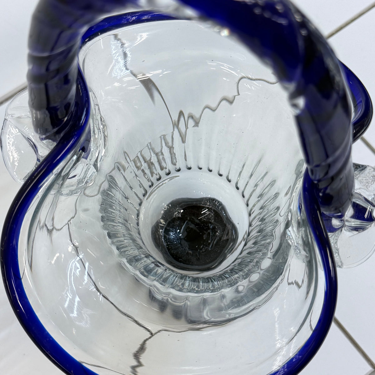 Crystal Brand Cobalt Blue Art Glass Basket 1970s