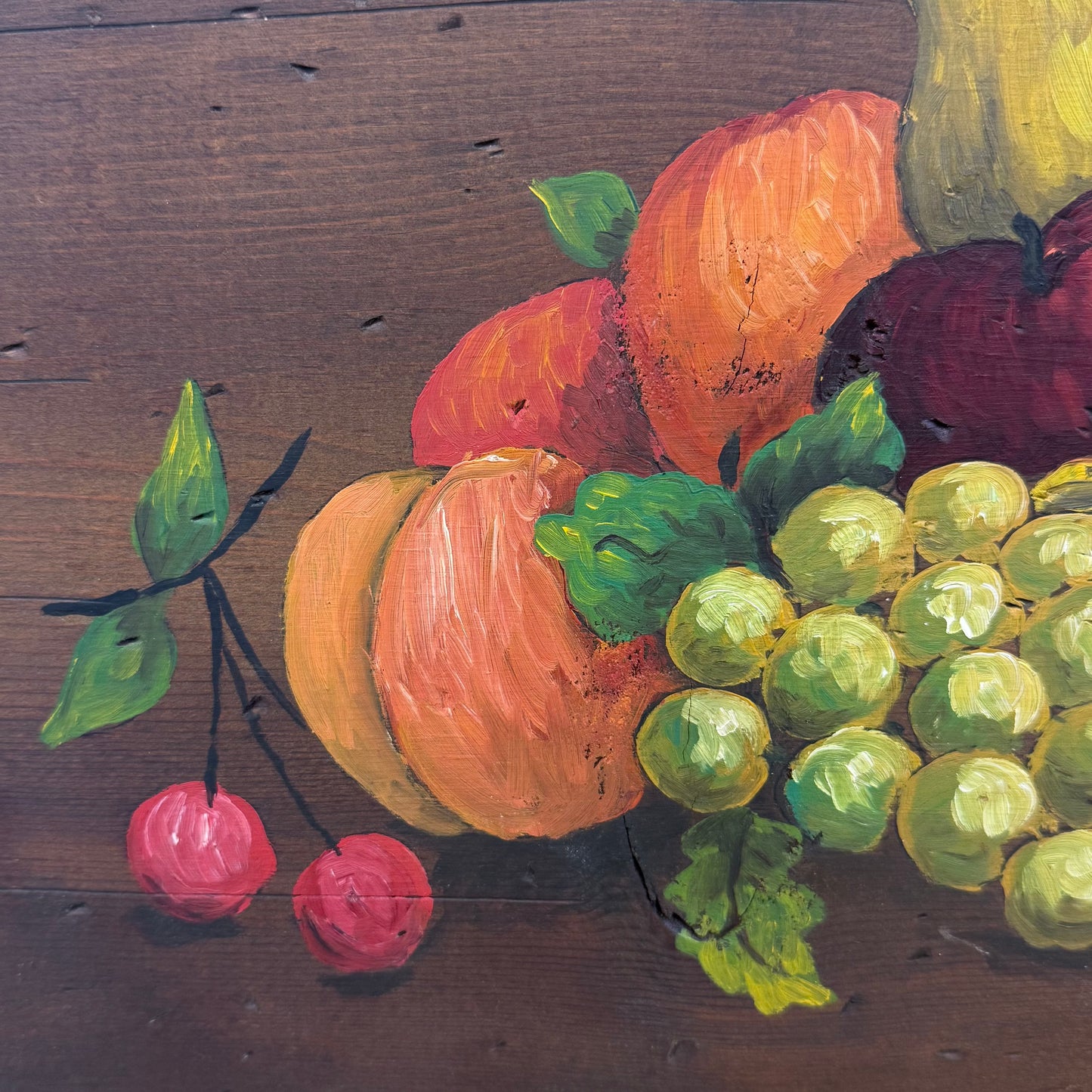 Carol Albert Hand Painted Fruit Still Life Wood Panel 1970s