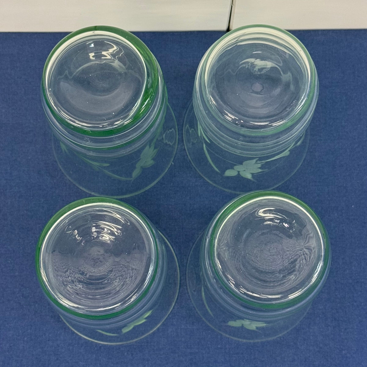 Pale Green Etched Leaf Glass Tumblers Set of 4