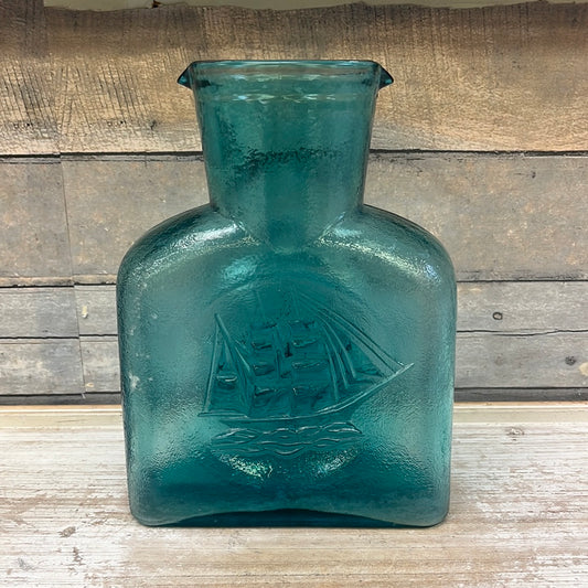 Vintage Kanawha Double Spout Glass Pitcher, Sailing Ship