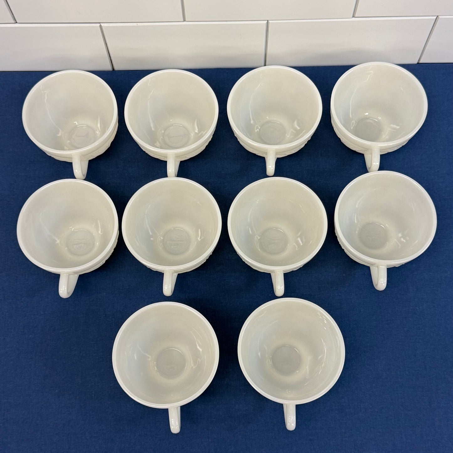 Anchor Hocking Milk Glass Punch Bowl & 10 Cup Set 1960s