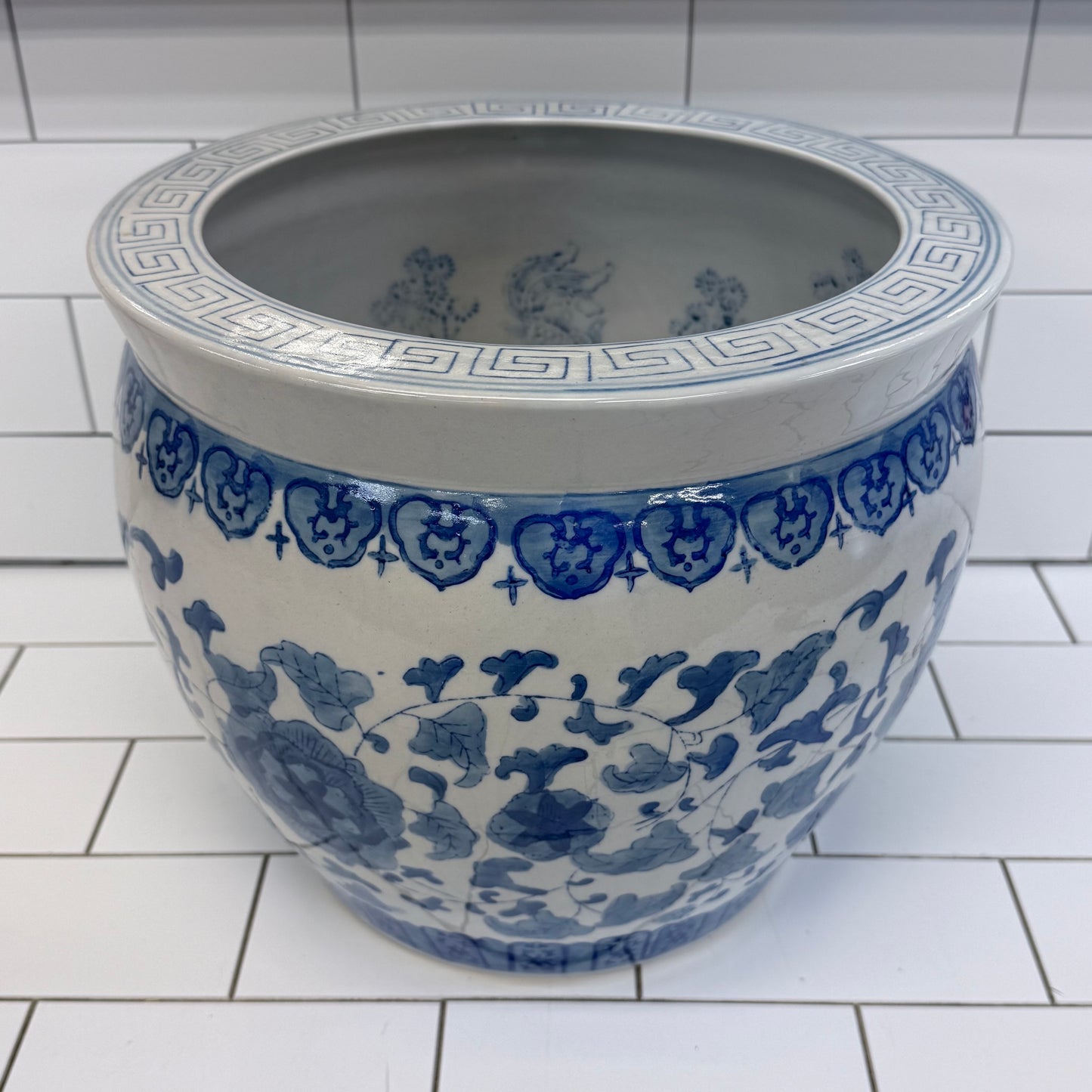 Chinoiserie Blue White Ceramic Planter Cachepot Floral Pot