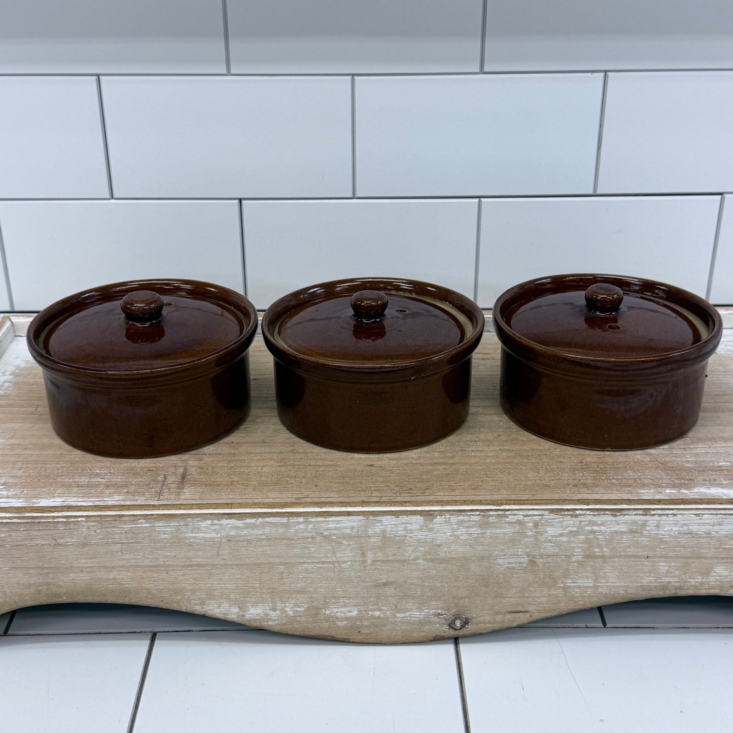 Pearson’s Chesterfield Lidded Stoneware Crocks Set of 3