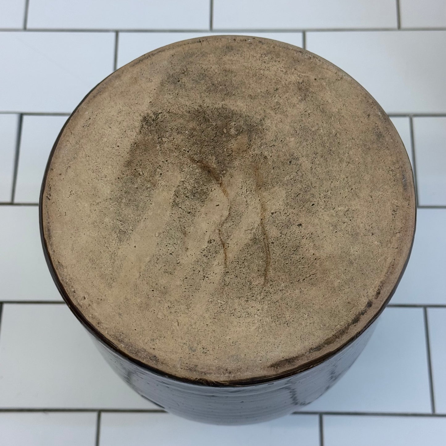 Stoneware Storage Crock with Wooden Lid Brown Glazed Kitchen Jar