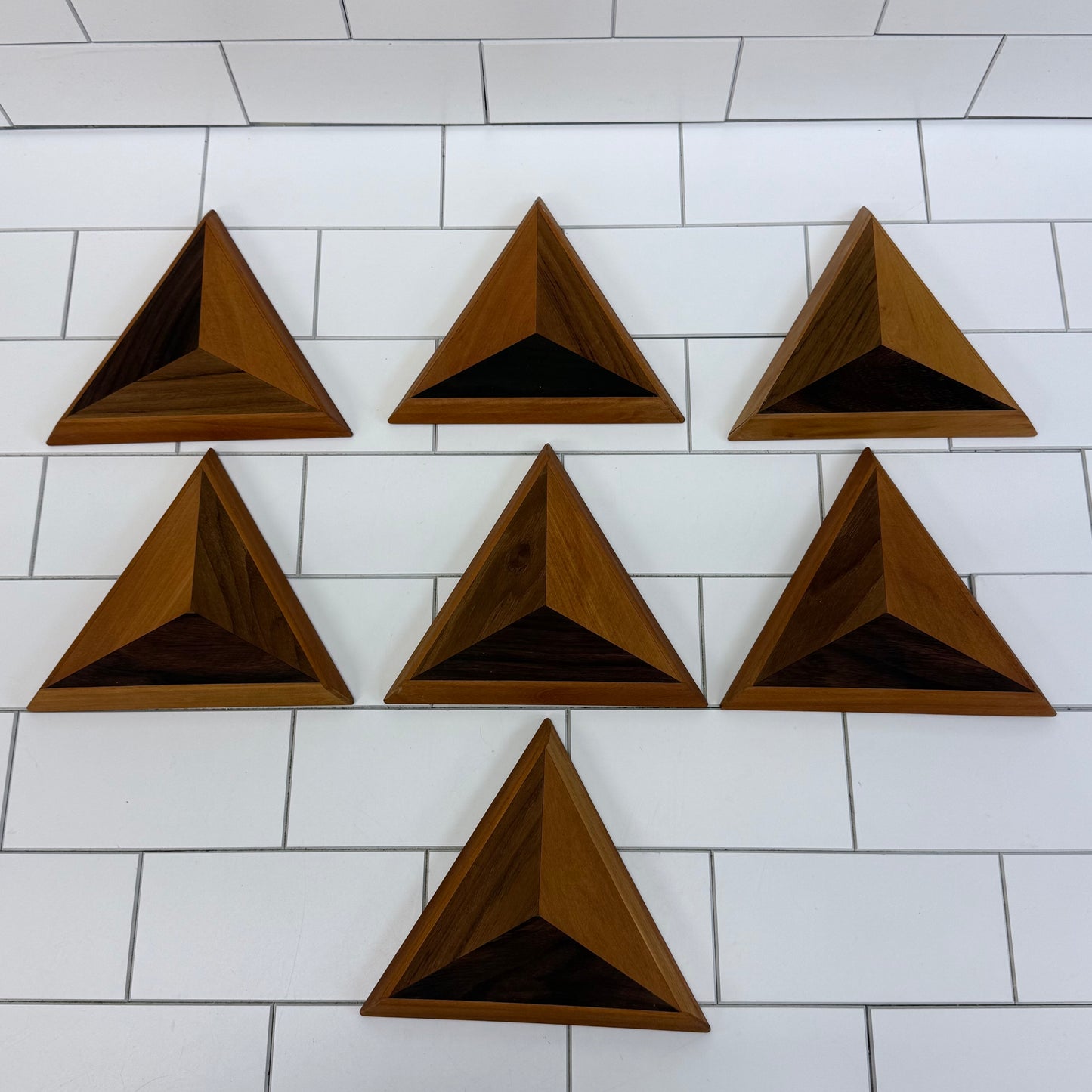 Triangular Dishes, Wood Set of 7