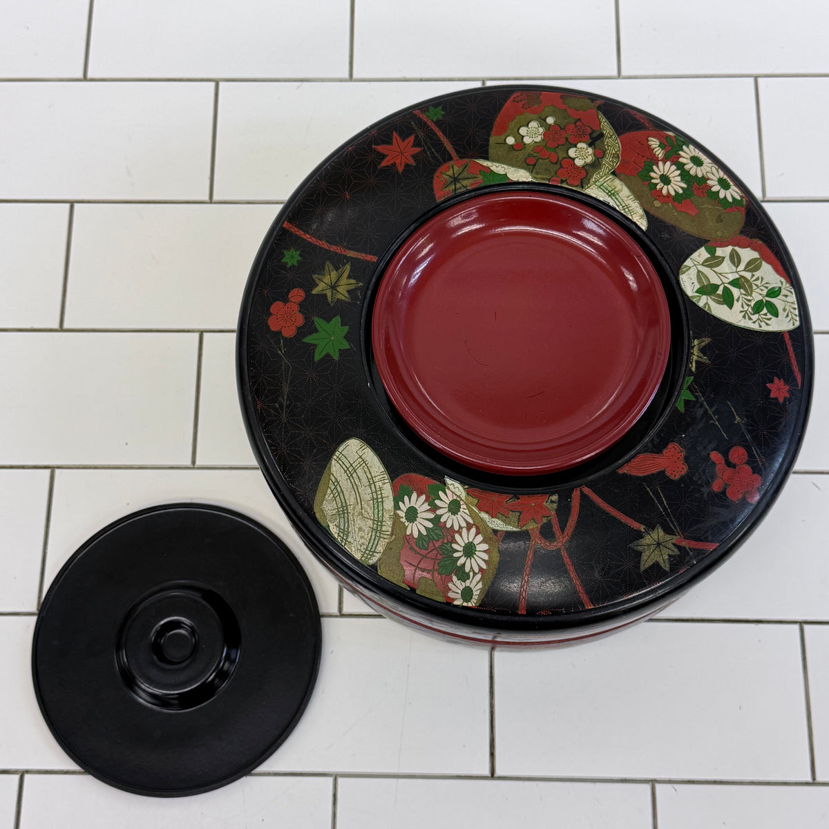 Japanese Lacquer-Style Stacking Serving Set Plates & Trays