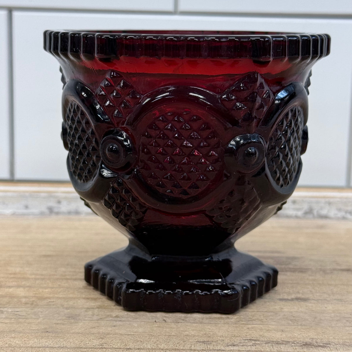 Avon Cape Cod Ruby Red Glass Wine Glasses & Sugar Bowl Set