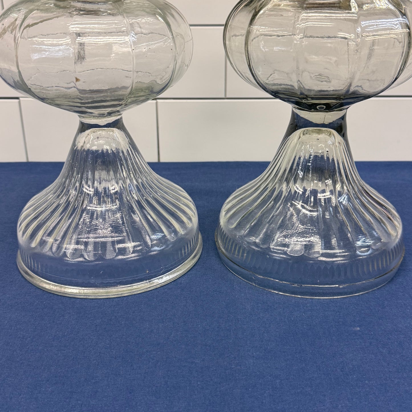 Electrified Glass Oil Hurricane Lamps with Chimneys Set of 2