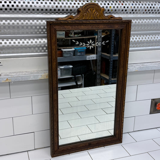Colonial Revival Etched Glass Wood Wall Mirror 1940s