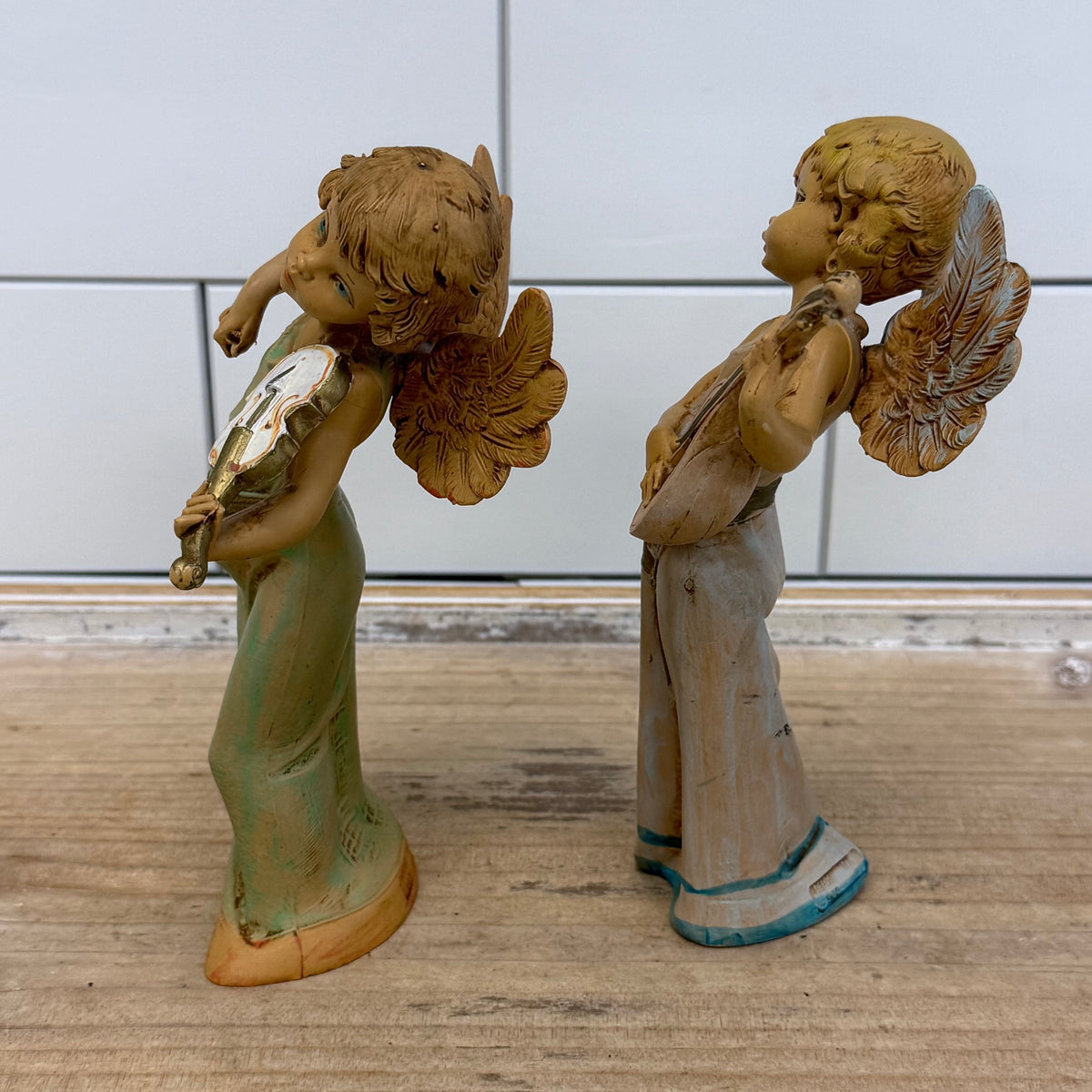 Depose Italy Angel Musician Figurine Pair