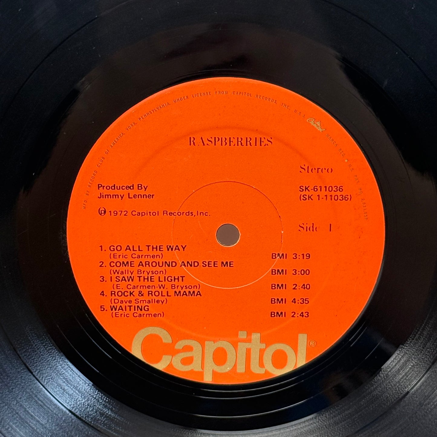 Raspberries Vinyl Record 1972 Capitol #SK-11036