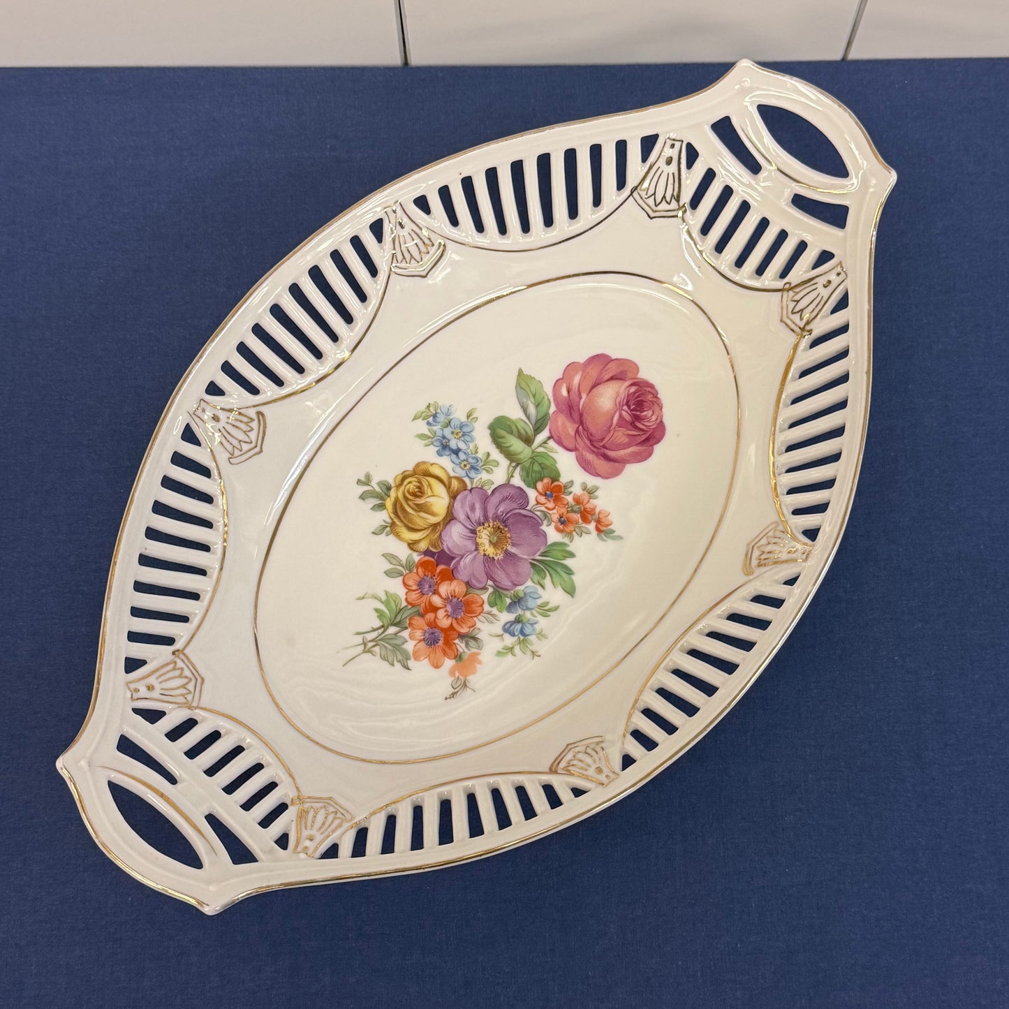 Reticulated Floral Serving Bowl German Porcelain