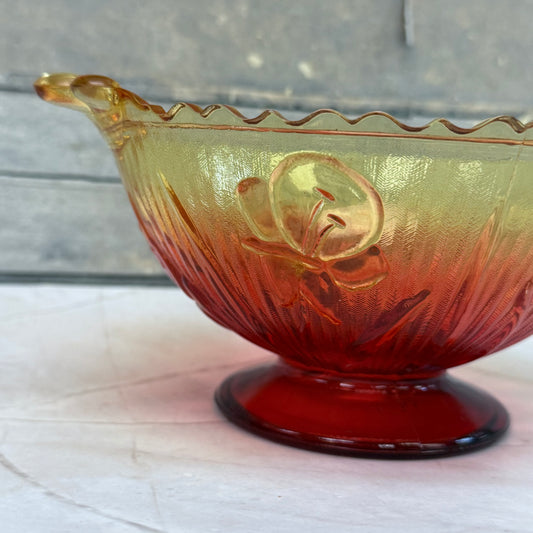 Jeannette Glass Iris & Herringbone Amberina Compote