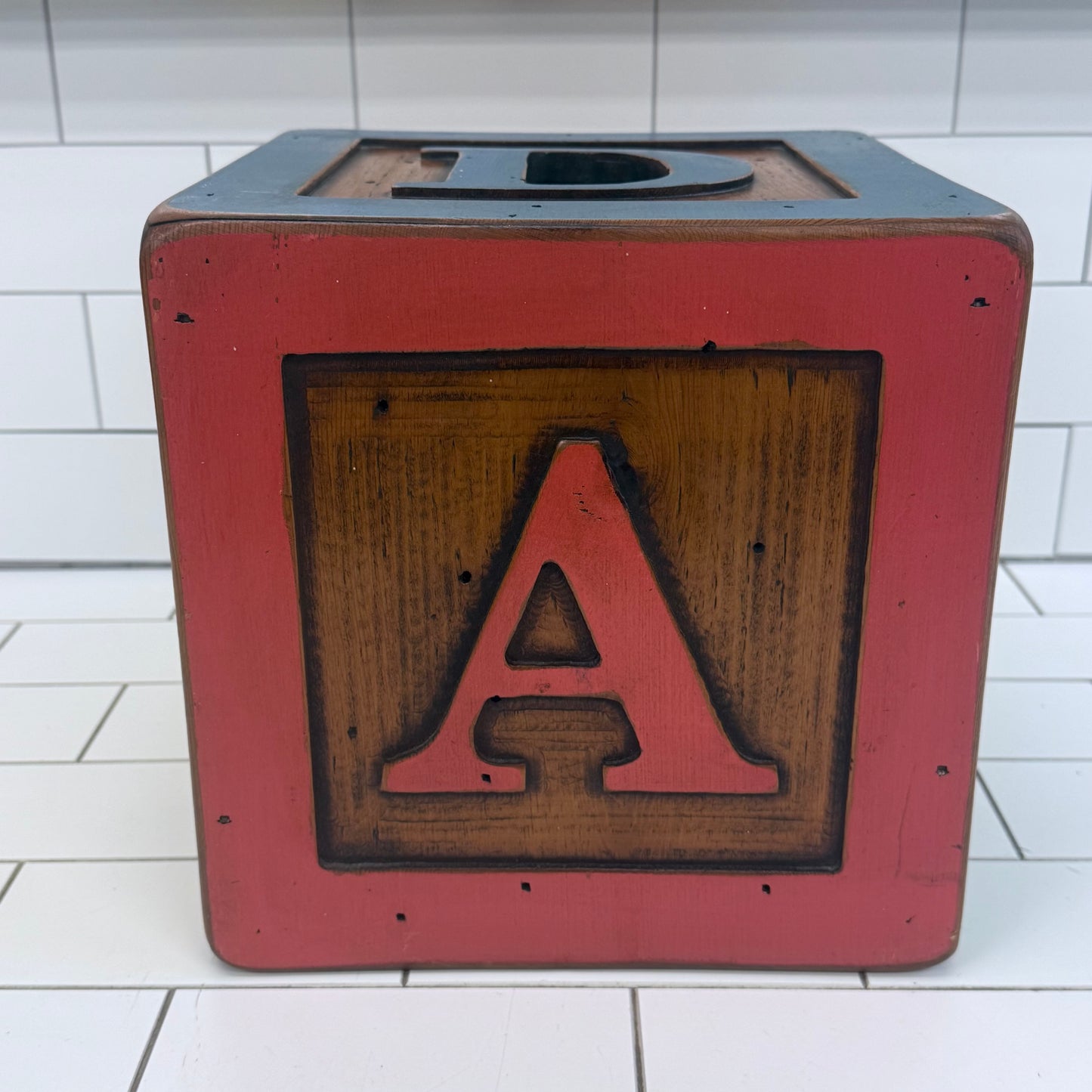 Vintage Folk Art Oversized Alphabet Block Wood Display