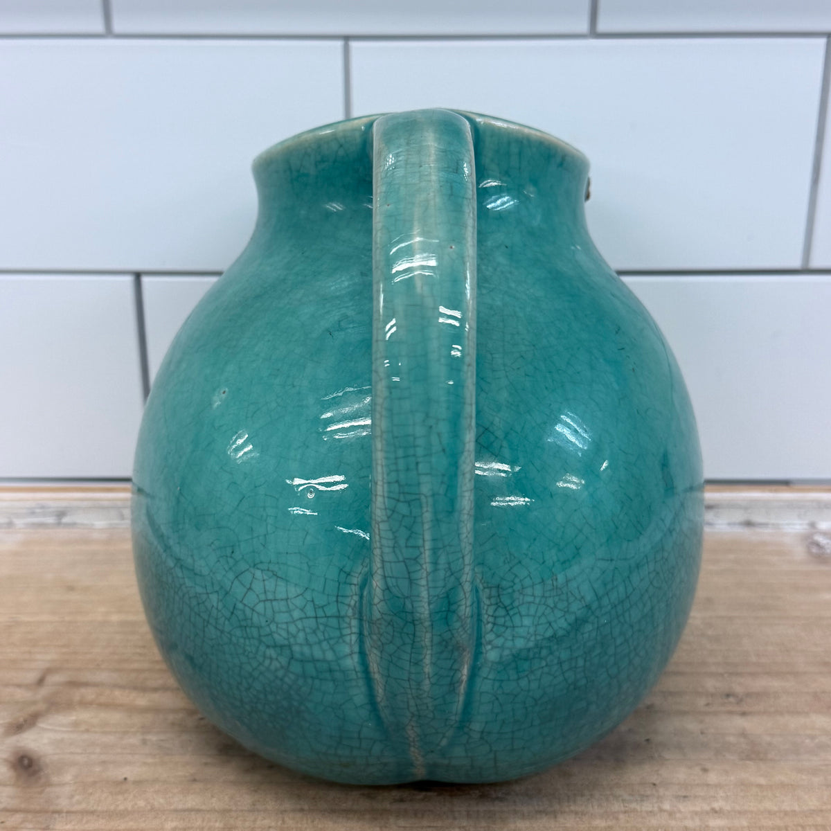Turquoise Blue Crackle Glaze Ceramic Pottery Pitcher