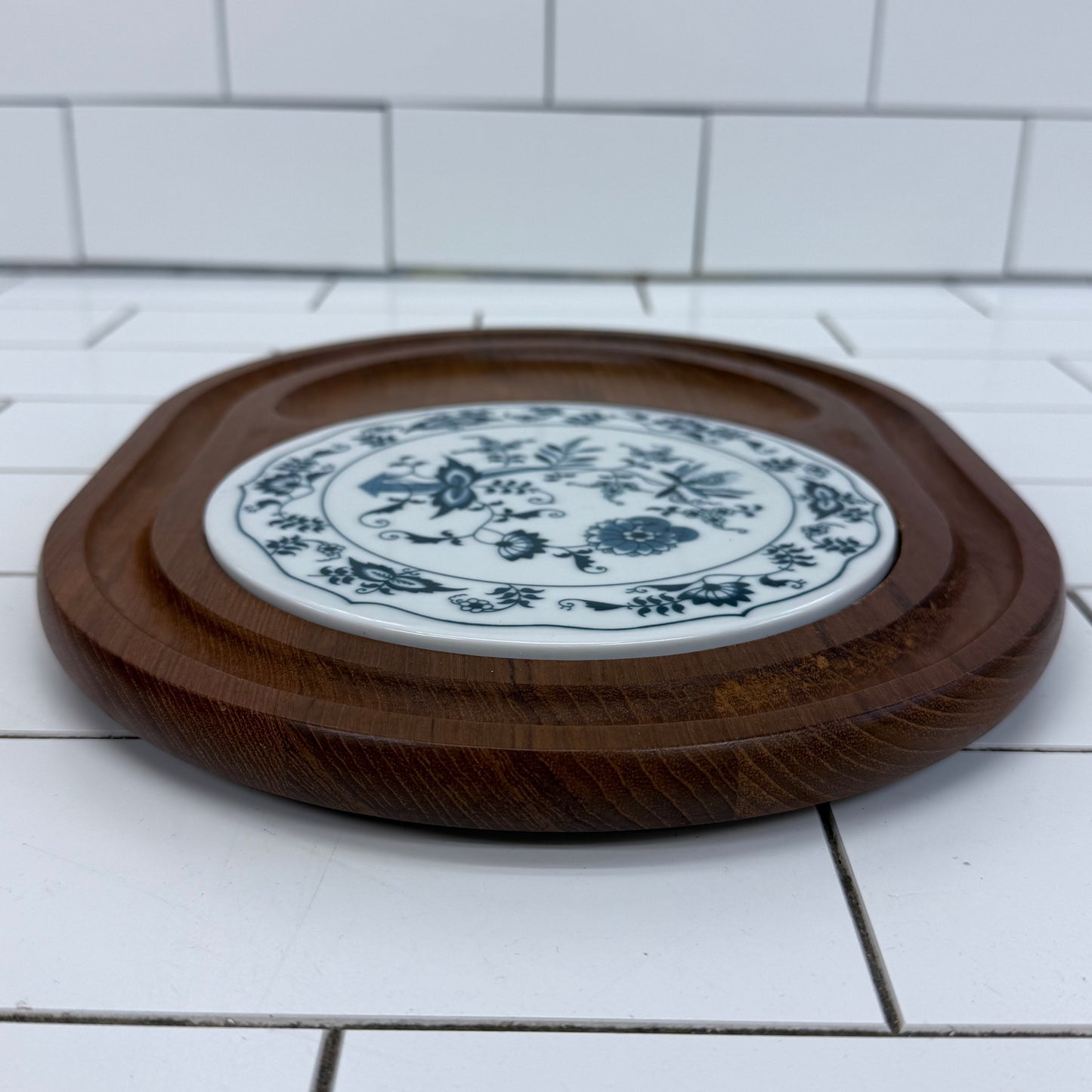 Dolphin Teakwood Blue Danube Cheese Serving Tray w Box