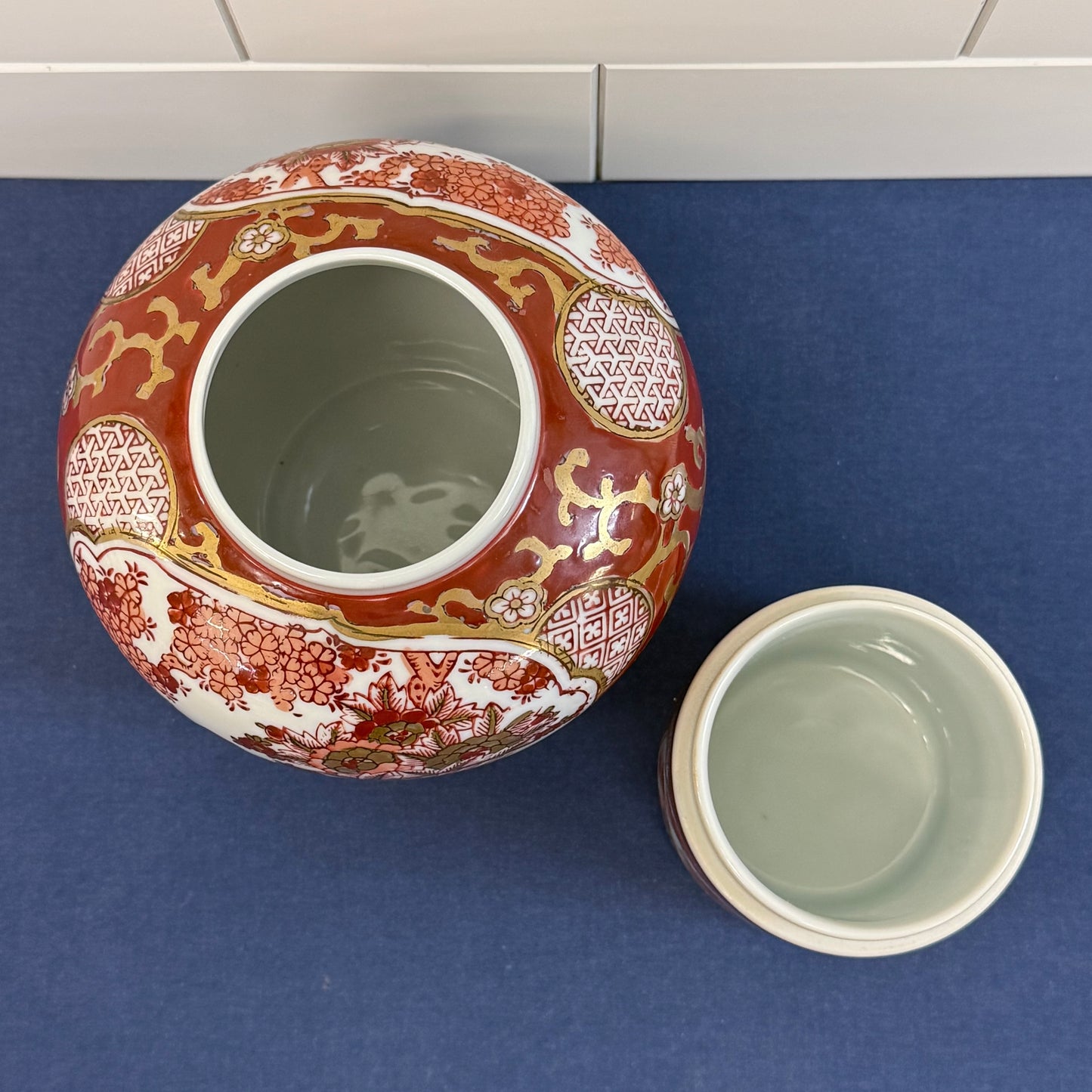 Gold Imari Hand Painted Porcelain Ginger & Tea Jars Set
