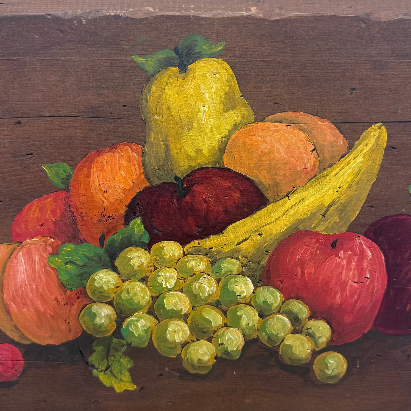 Carol Albert Hand Painted Fruit Still Life Wood Panel 1970s