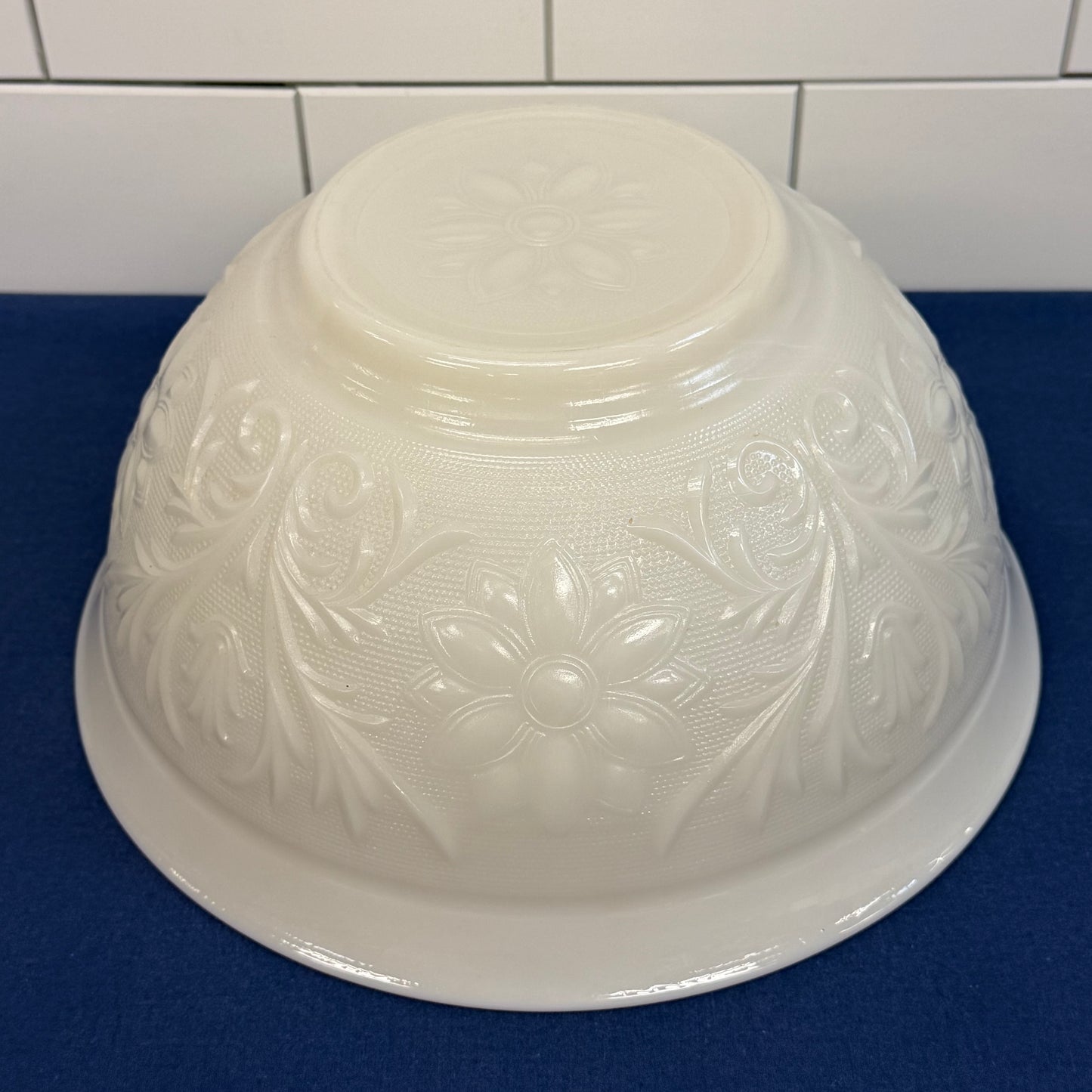 Anchor Hocking Milk Glass Punch Bowl & 10 Cup Set 1960s